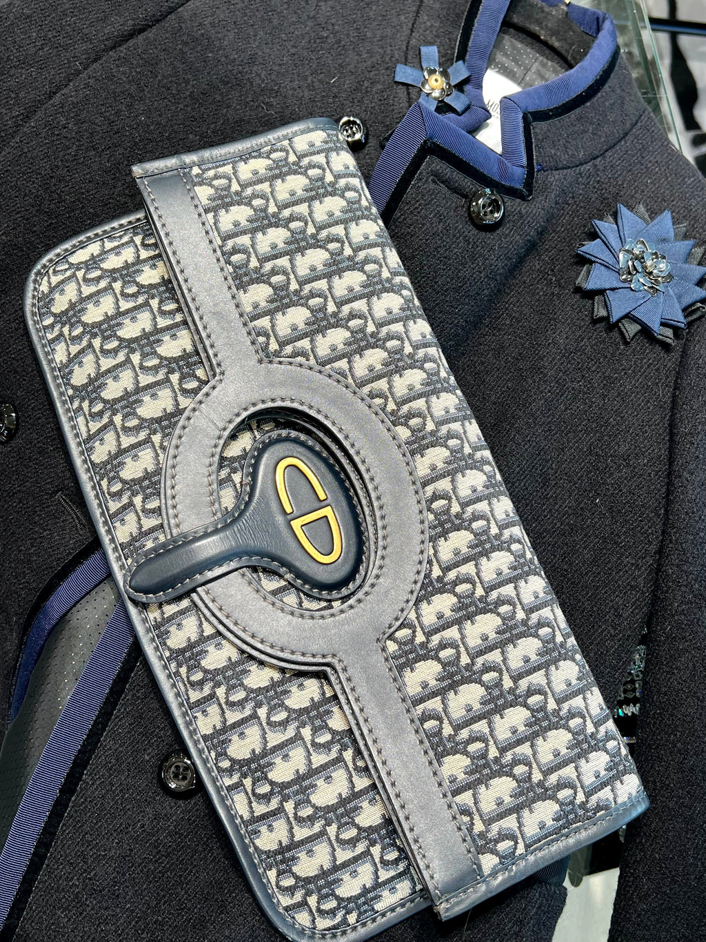 CHRISTIAN DIOR OBLIQUE MONOGRAM FOLD OVER CLUTCH BAG