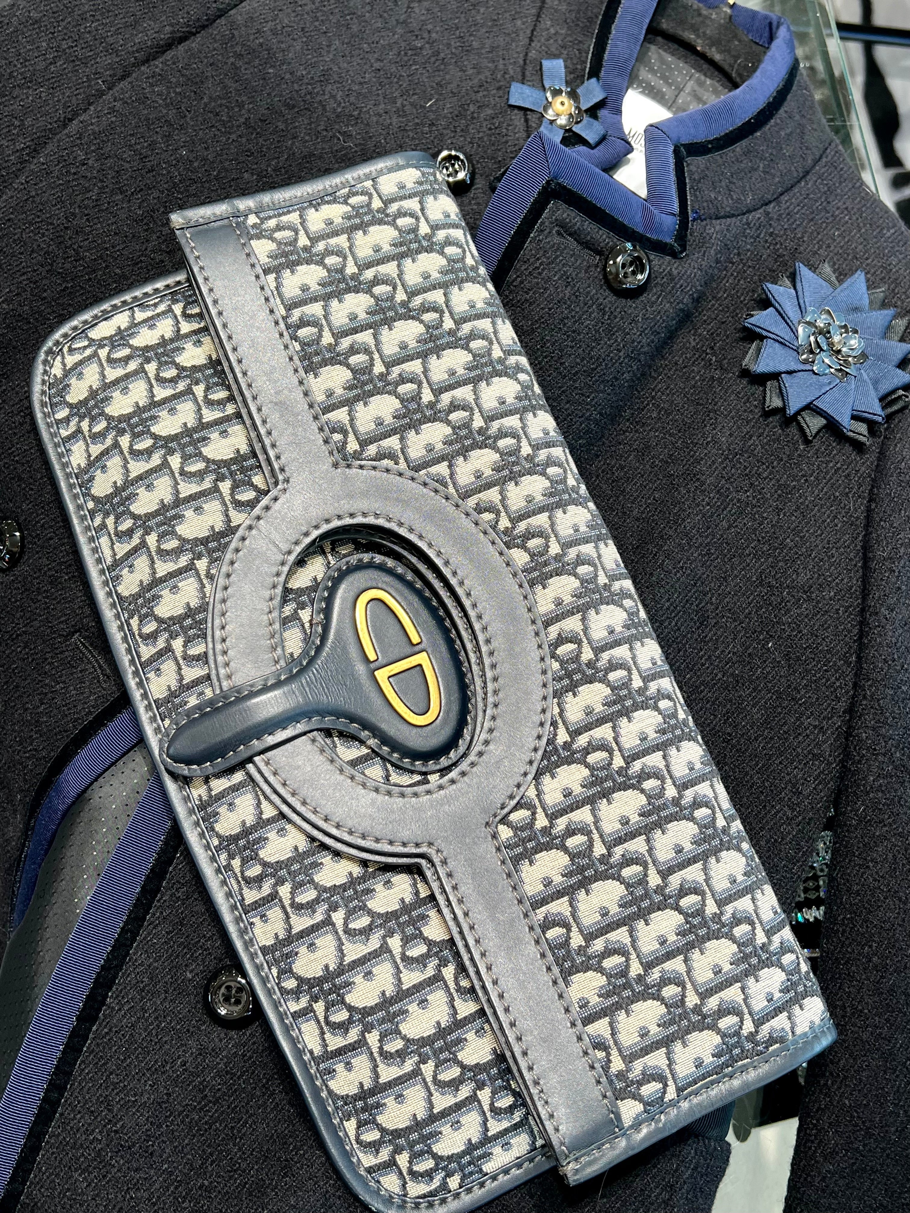 CHRISTIAN DIOR OBLIQUE MONOGRAM FOLD OVER CLUTCH BAG