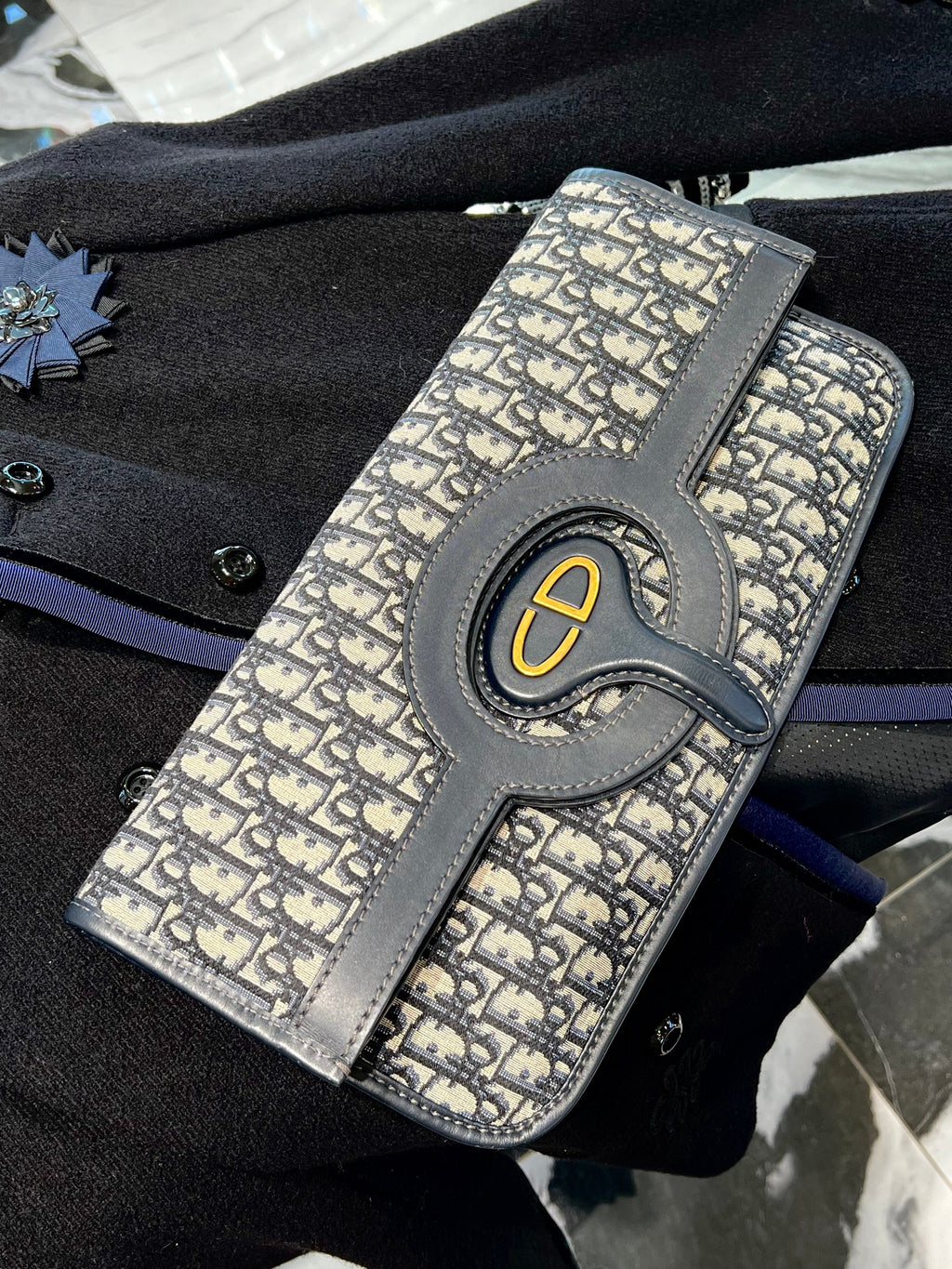 CHRISTIAN DIOR OBLIQUE MONOGRAM FOLD OVER CLUTCH BAG