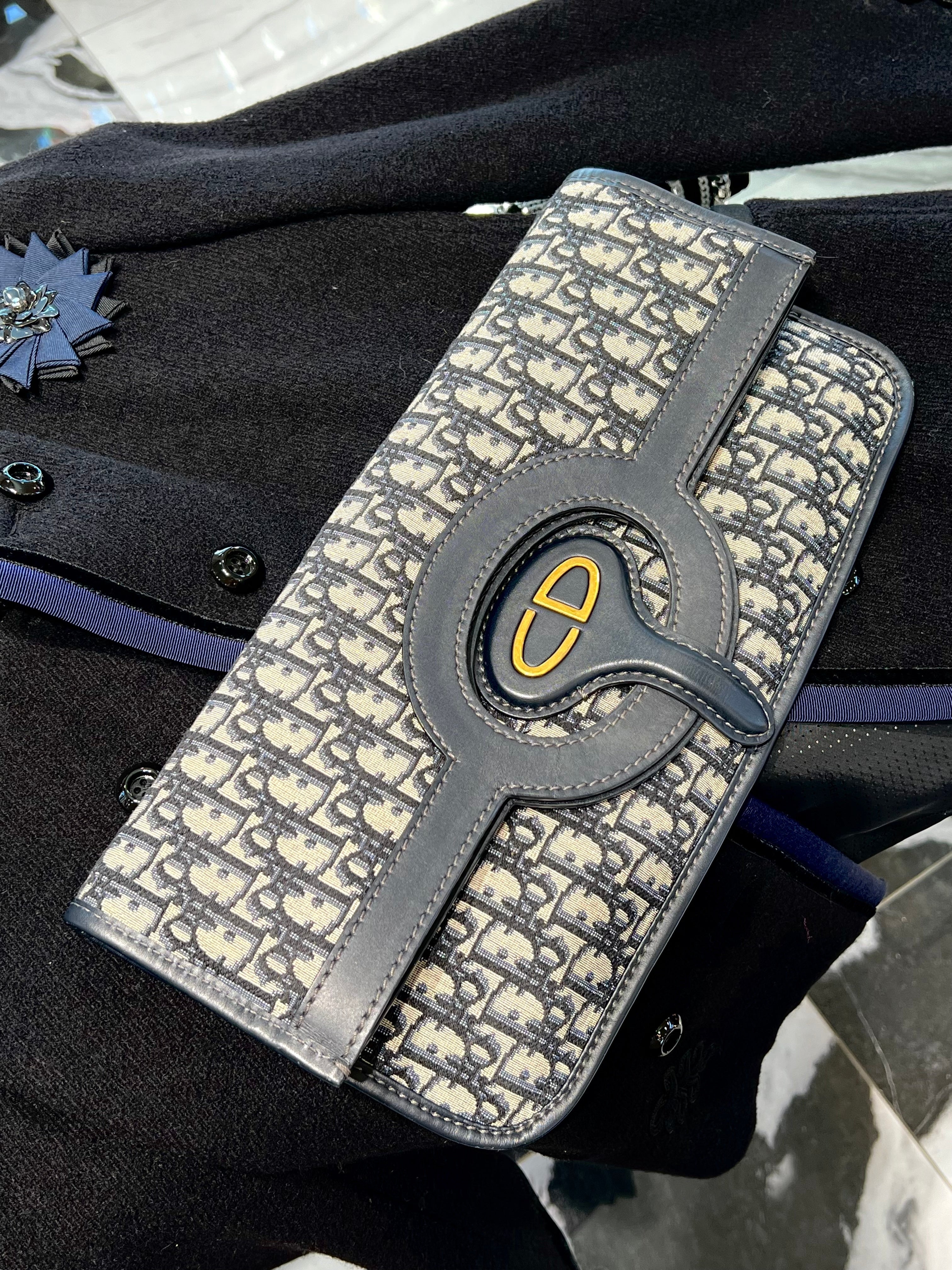 CHRISTIAN DIOR OBLIQUE MONOGRAM FOLD OVER CLUTCH BAG