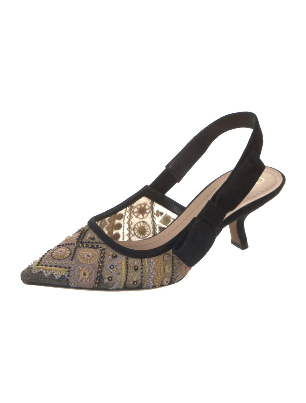 DIOR EMBROIDERED CALFSKIN BEADED SWEET D-SLINGBACK PUMPS