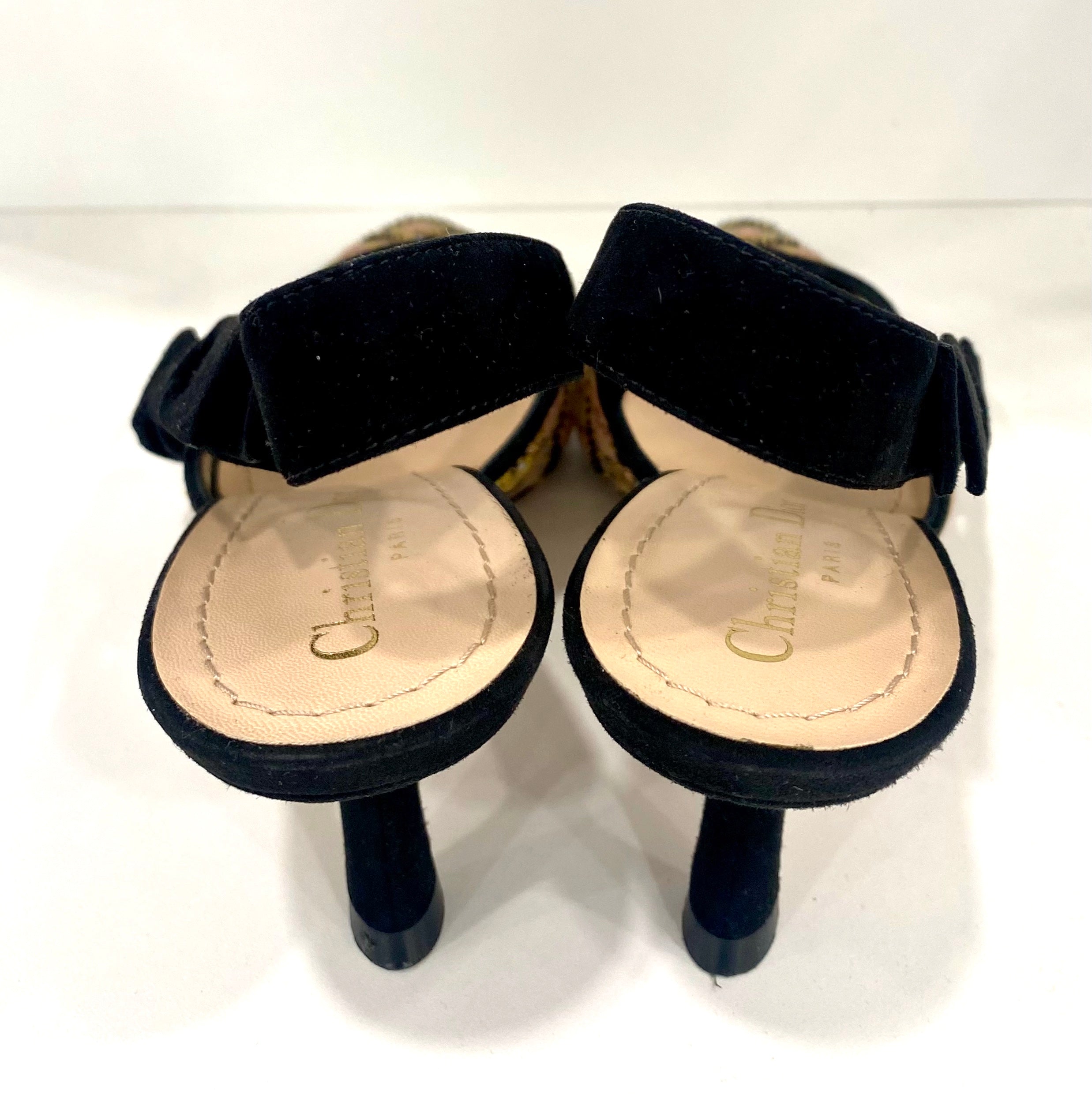 DIOR EMBROIDERED CALFSKIN BEADED SWEET D-SLINGBACK PUMPS