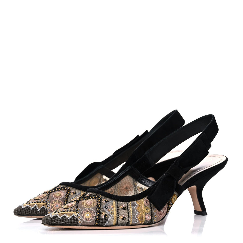 DIOR EMBROIDERED CALFSKIN BEADED SWEET D-SLINGBACK PUMPS