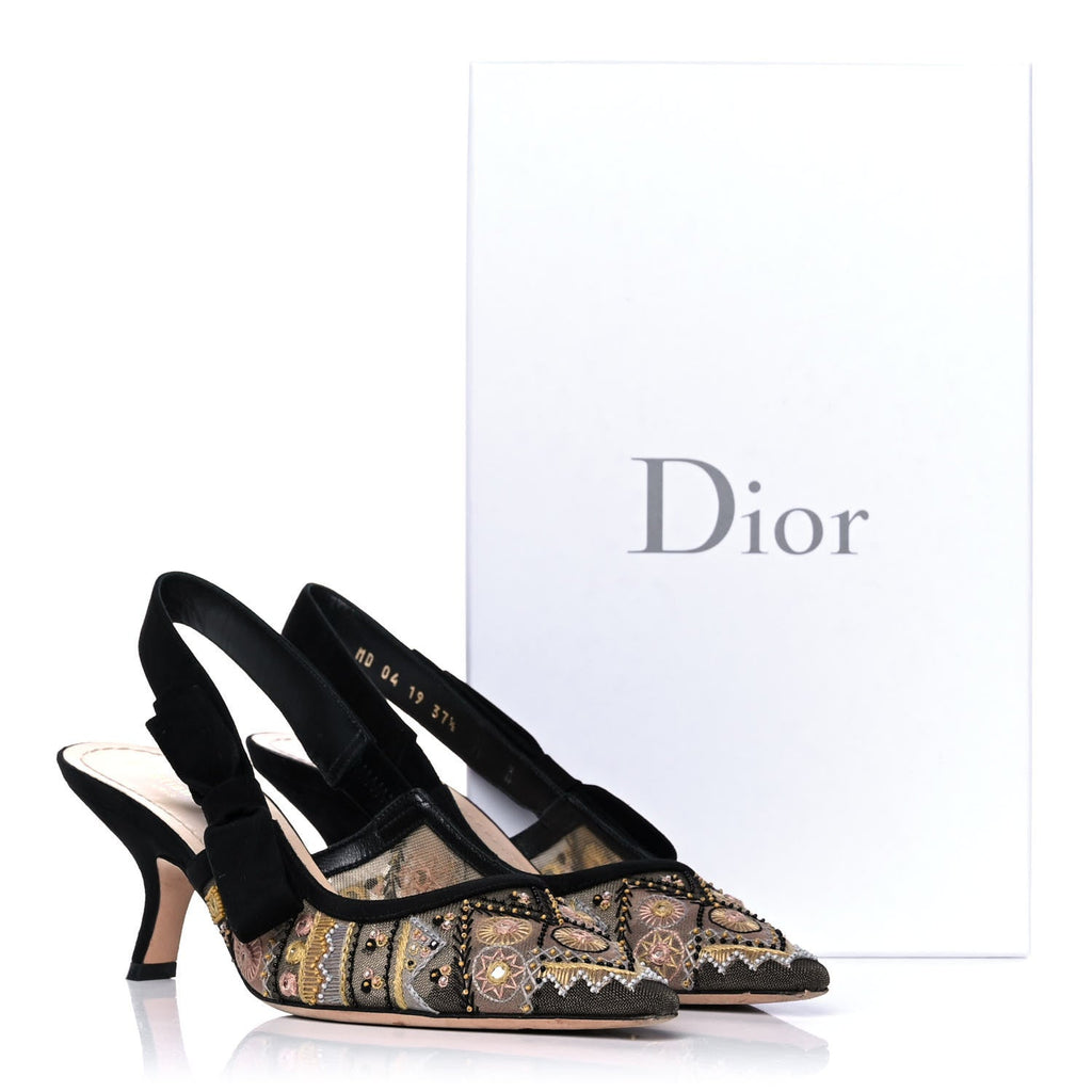 DIOR EMBROIDERED CALFSKIN BEADED SWEET D-SLINGBACK PUMPS