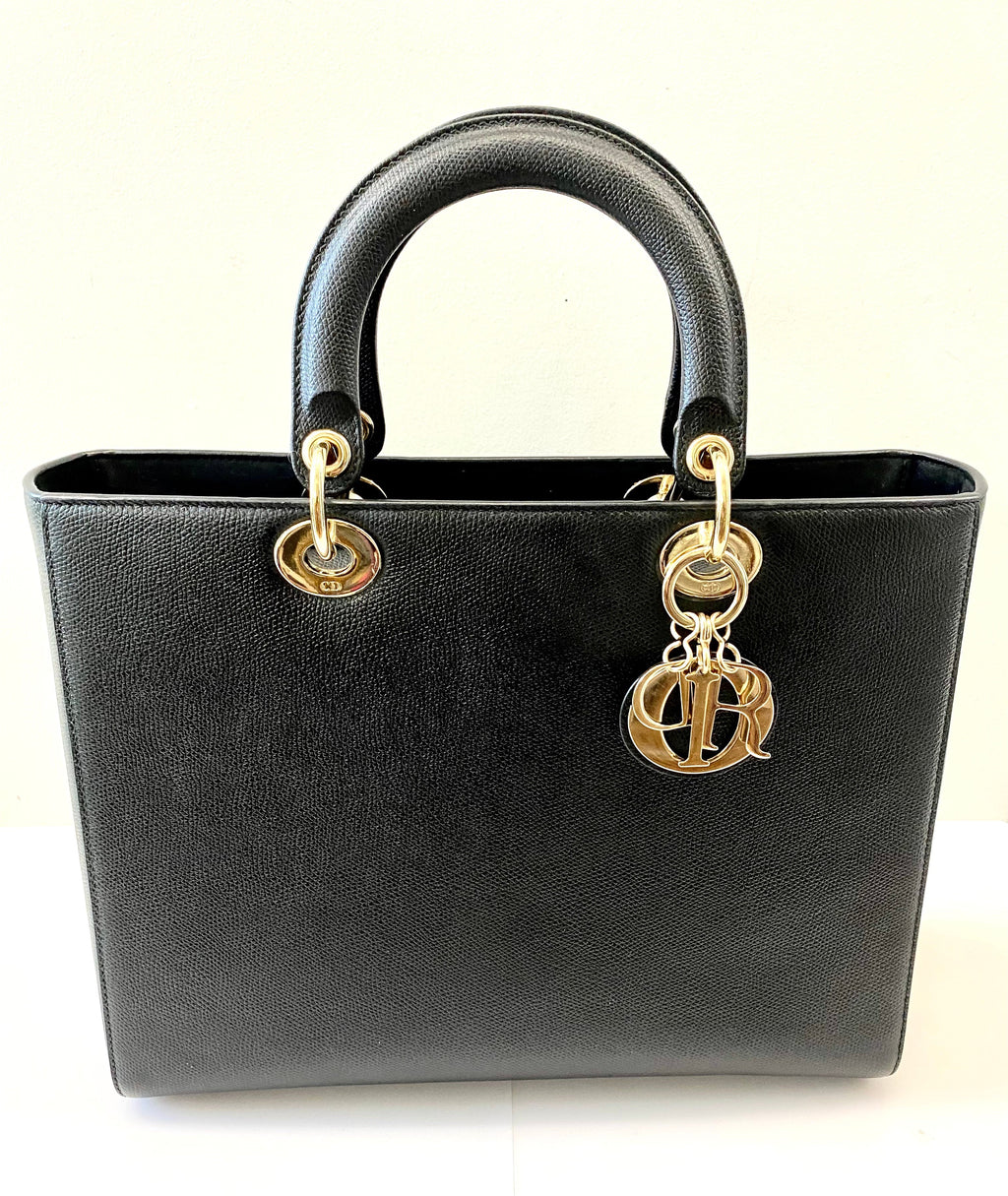 CHRISTIAN DIOR GRAINED CALFSKIN LARGE LADY DIOR BAG