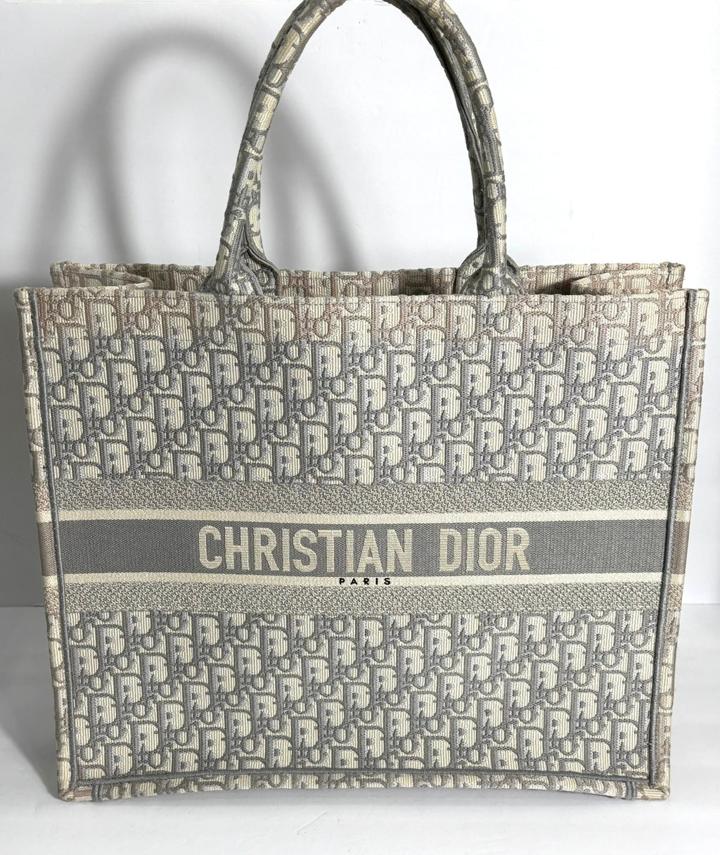 DIOR LARGE BOOK TOTE GRAY DIOR OBLIQUE EMBROIDERY