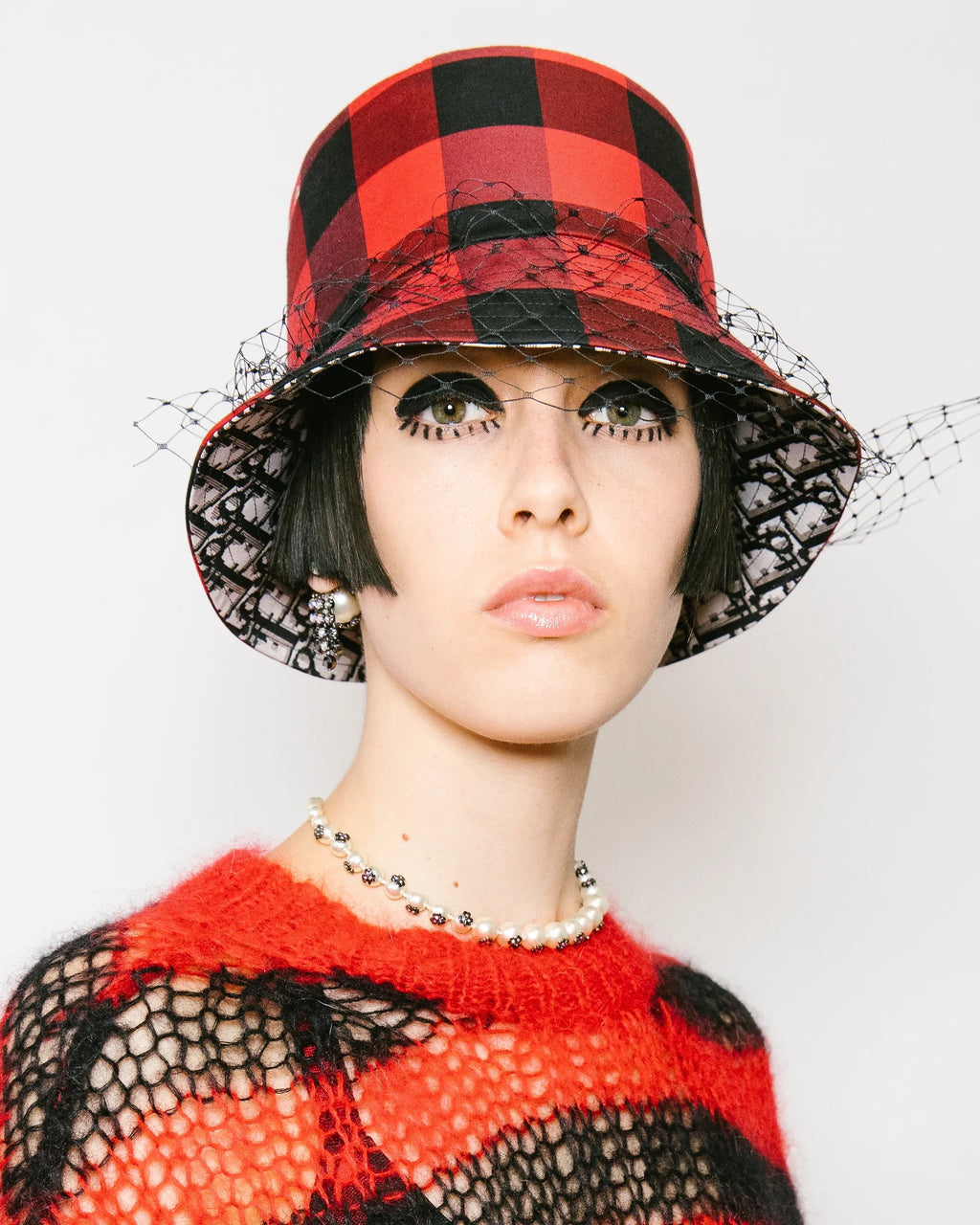 CHRISTIAN DIOR PLAID VEIL BUCKET HAT