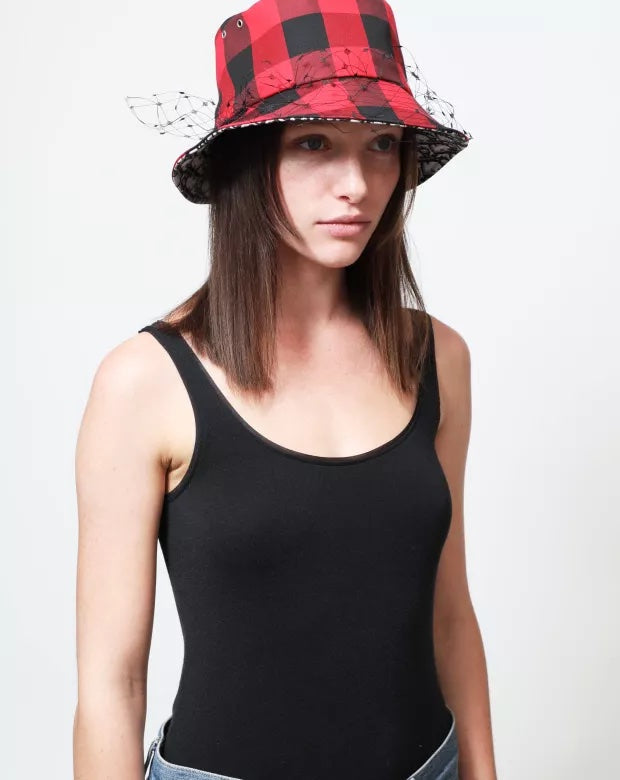 CHRISTIAN DIOR PLAID VEIL BUCKET HAT