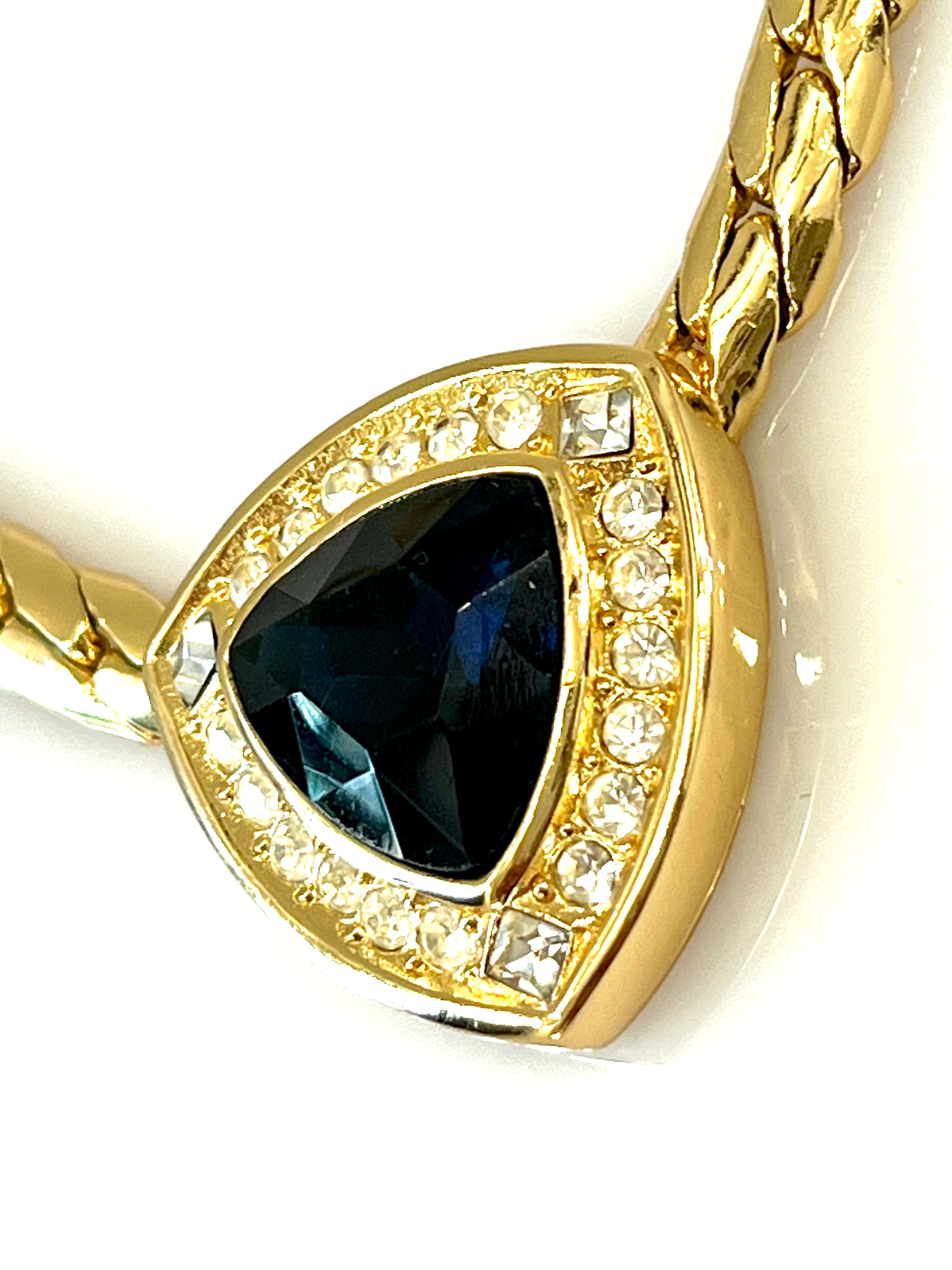 CHRISTIAN DIOR VINTAGE SNAKE CHAIN BLUE CRYSTAL CENTERPIECE CHOKER