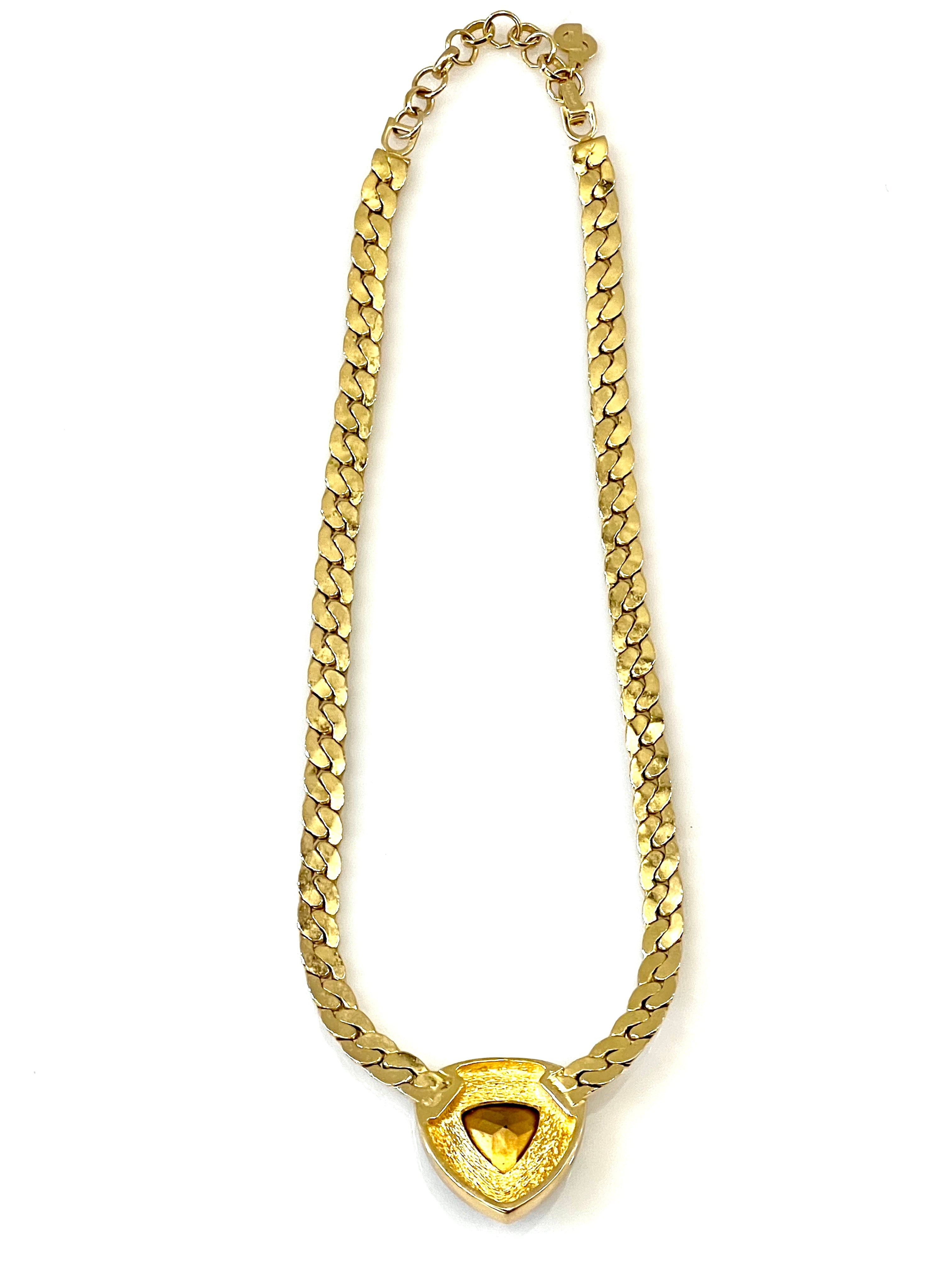 CHRISTIAN DIOR VINTAGE SNAKE CHAIN BLUE CRYSTAL CENTERPIECE CHOKER