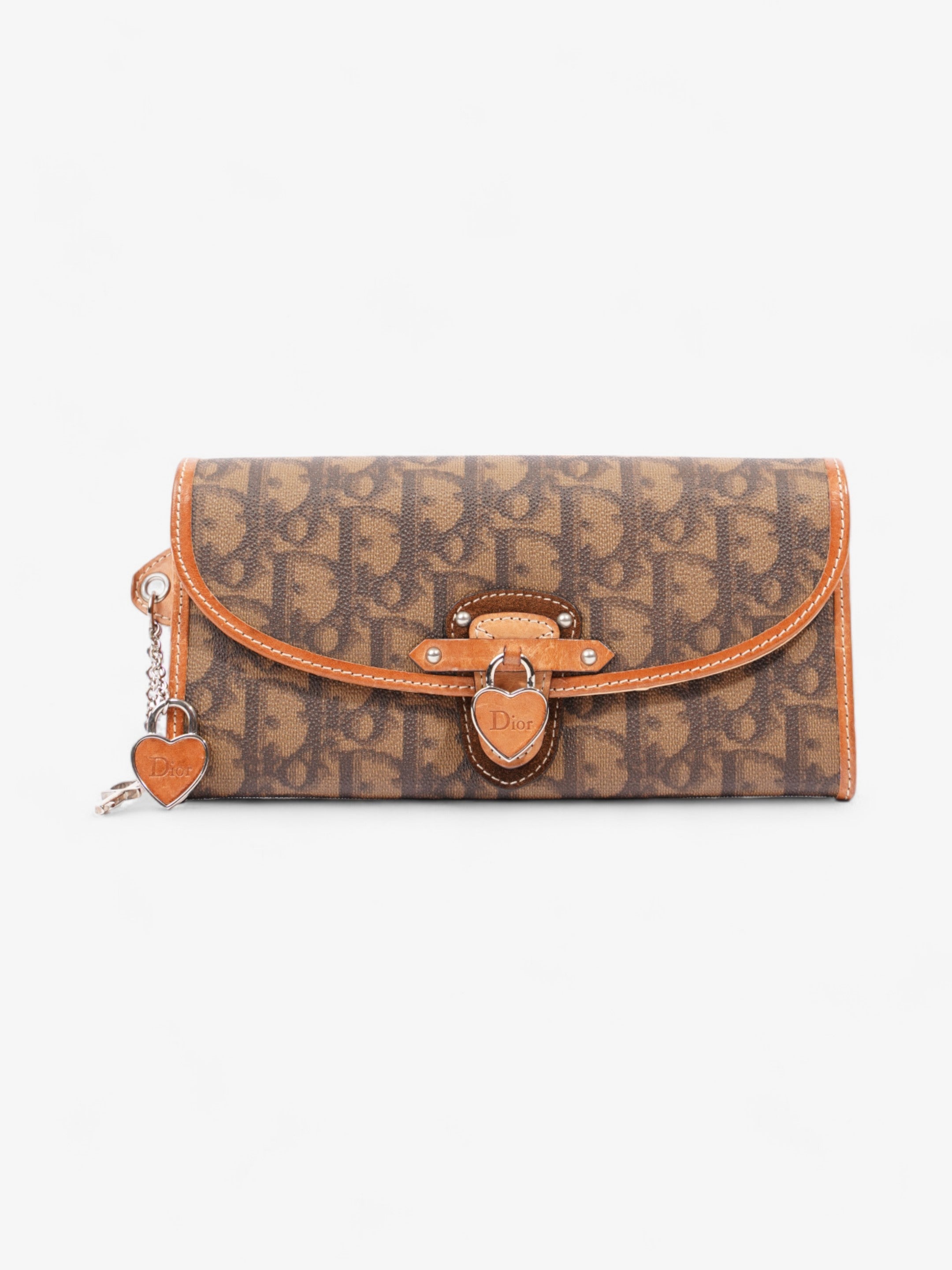 Christian Dior Romantique Continental Wallet Brown Oblique Coated Canvas