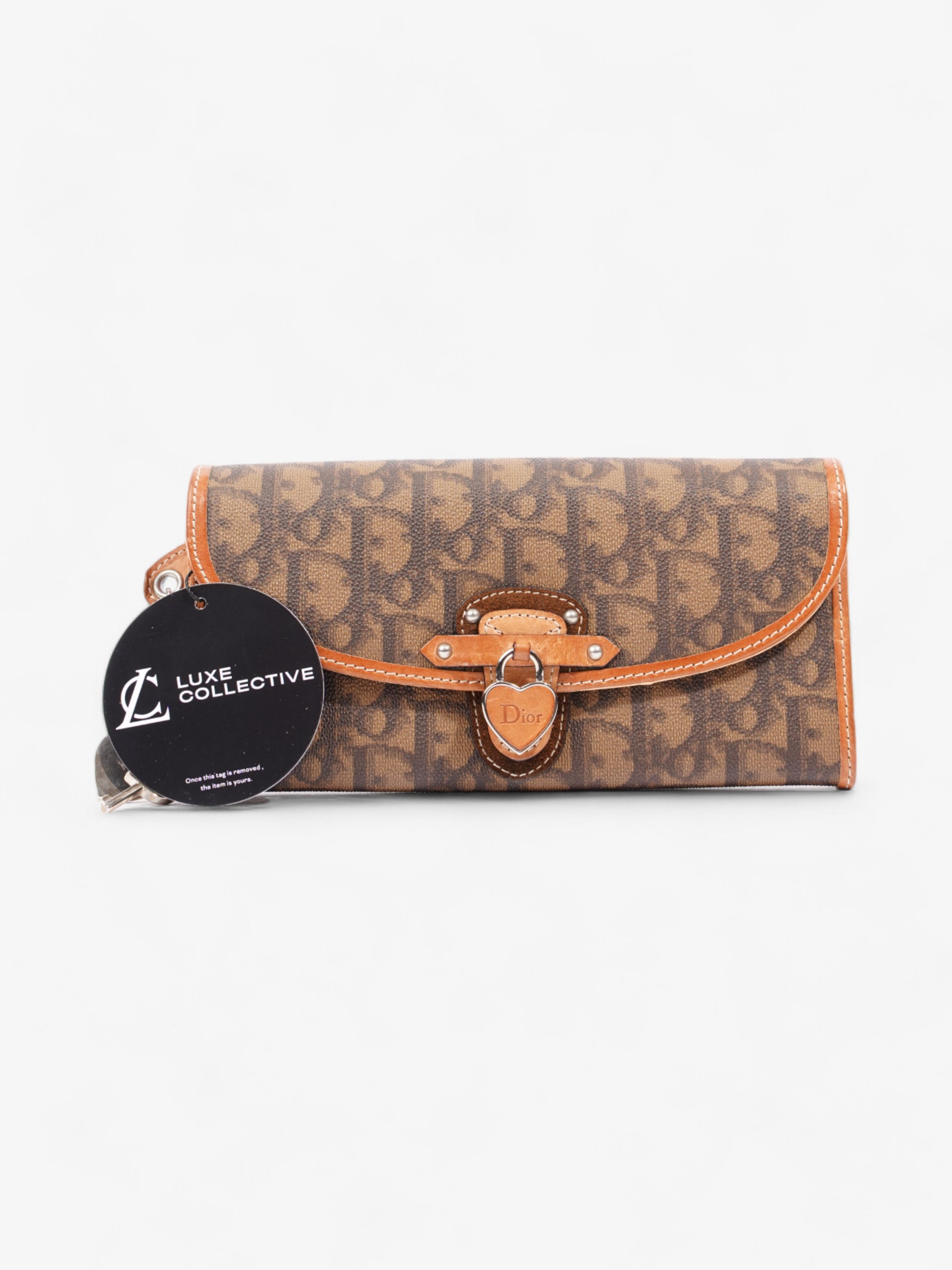 Christian Dior Romantique Continental Wallet Brown Oblique Coated Canvas
