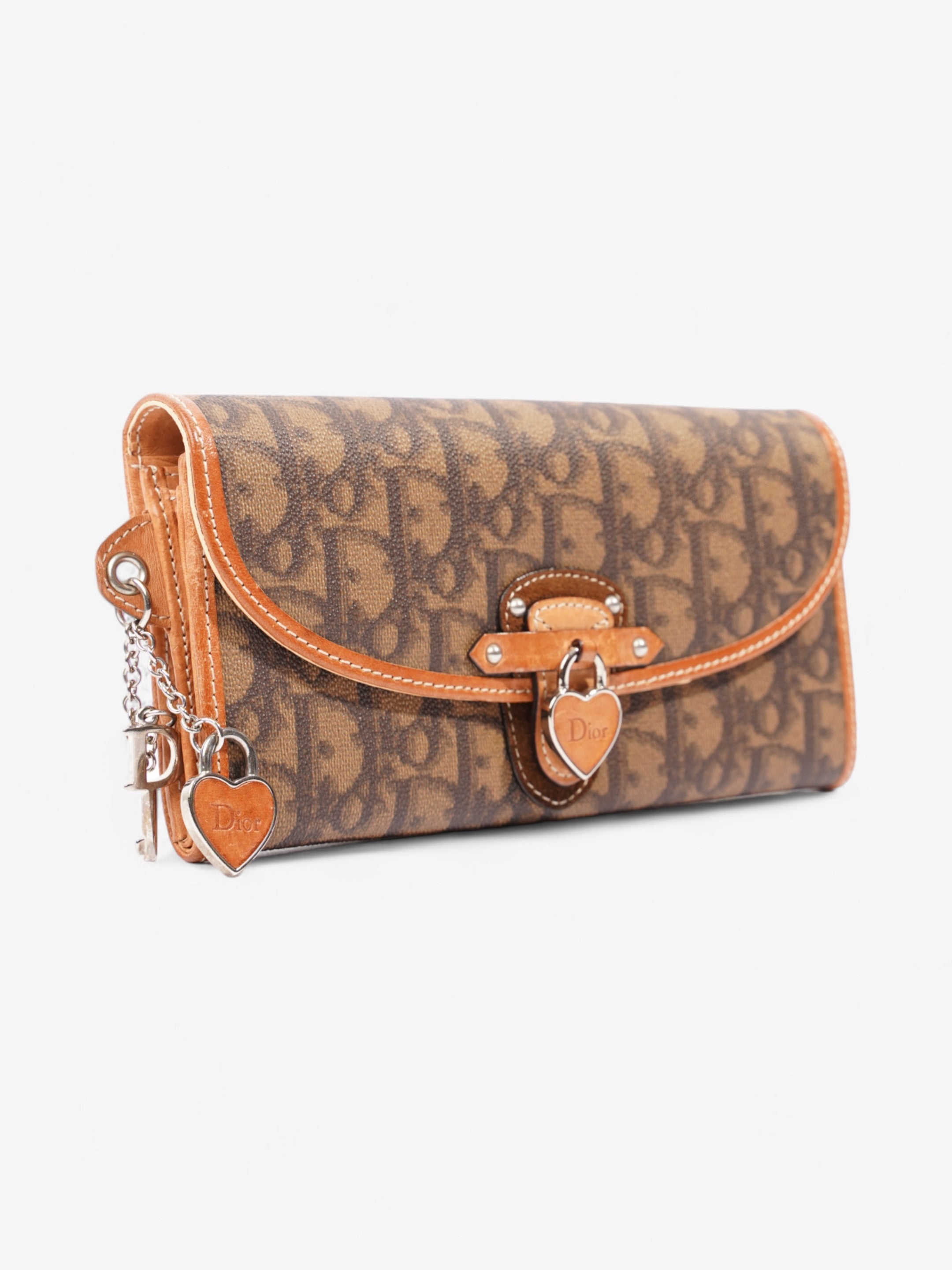 Christian Dior Romantique Continental Wallet Brown Oblique Coated Canvas