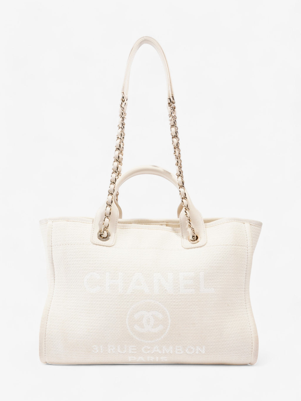 Chanel Deauville Tote Bag Cream Tweed Medium