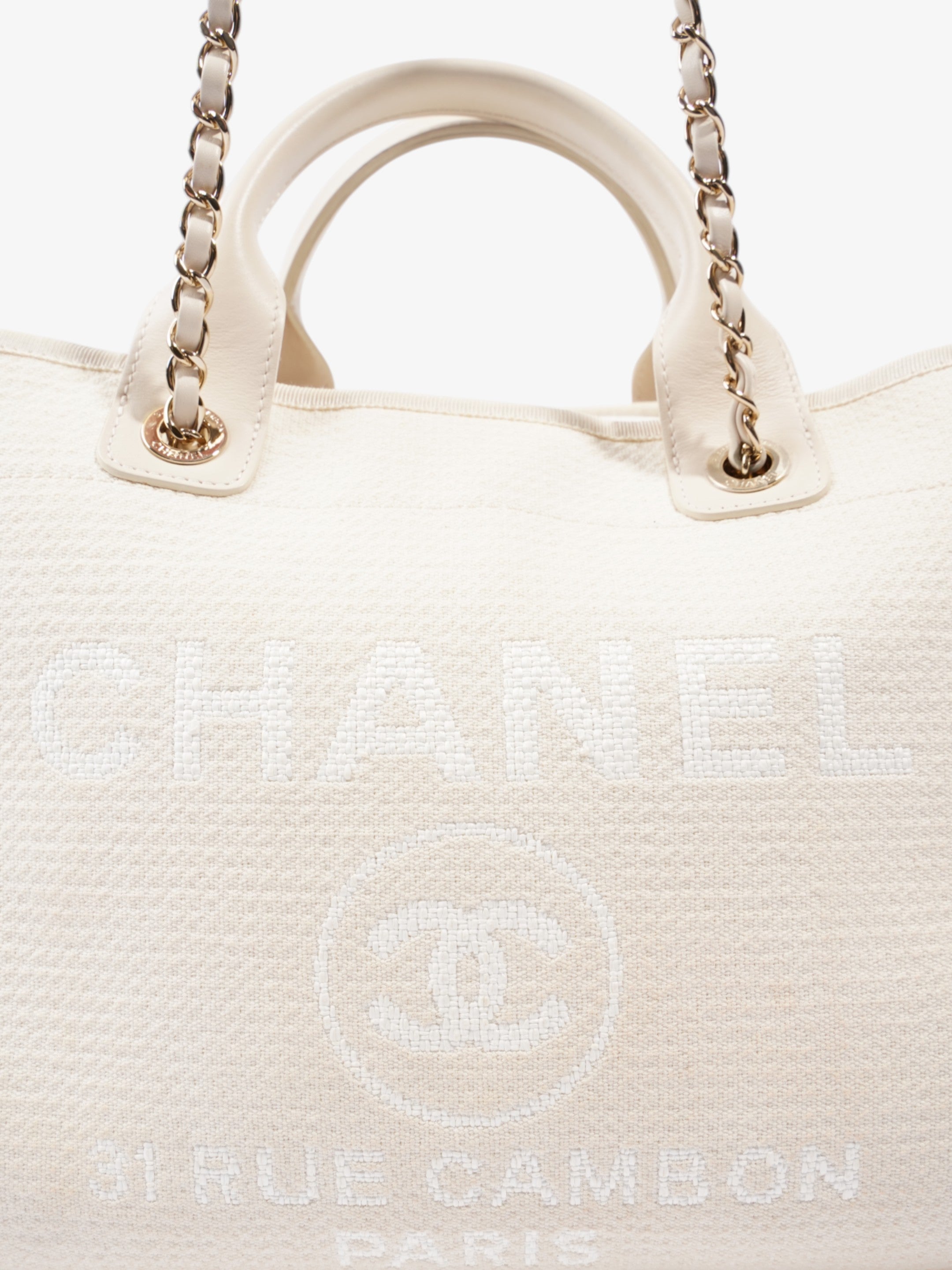 Chanel Deauville Tote Bag Cream Tweed Medium