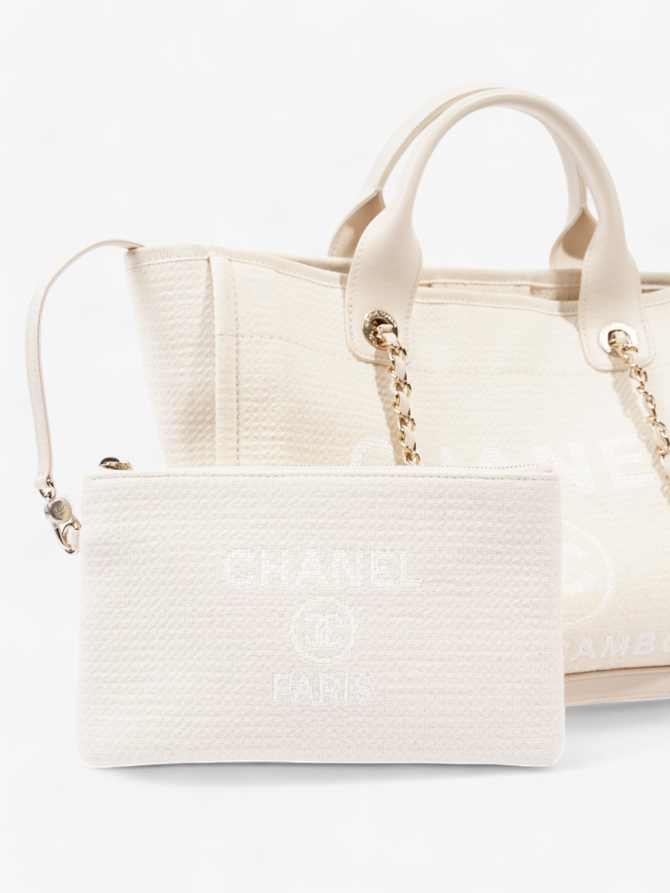 Chanel Deauville Tote Bag Cream Tweed Medium