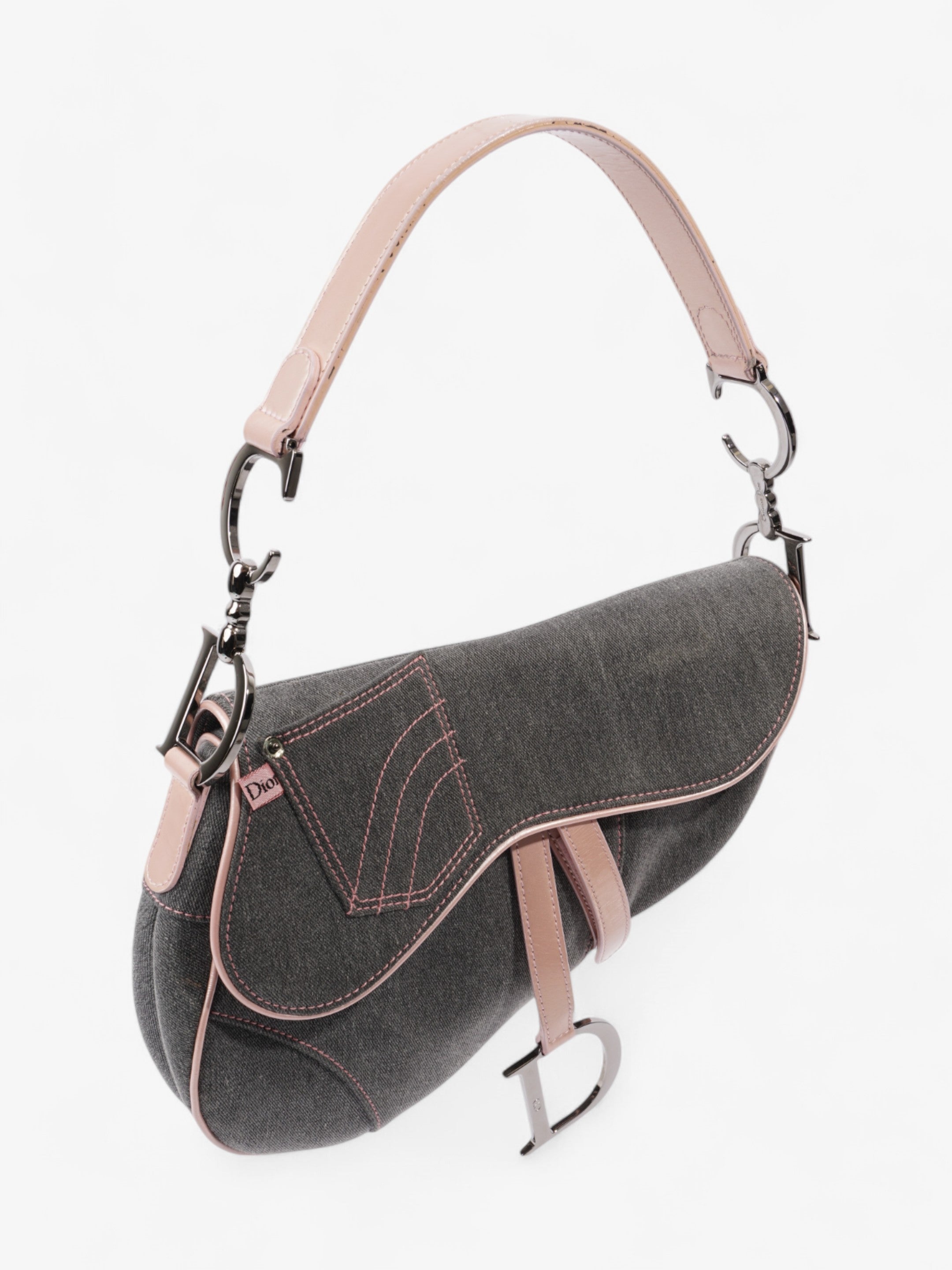 Christian Dior Saddle Bag Grey / Light Pink Denim