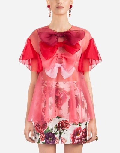 DOLCE & GABBANA MULTIPLE BOW SILK ORGANZA BLOUSE