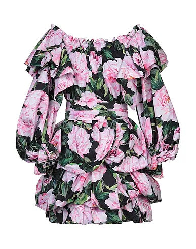 DOLCE & GABBANA OFF SHOULDER RUFFLED FLORAL MINI DRESS