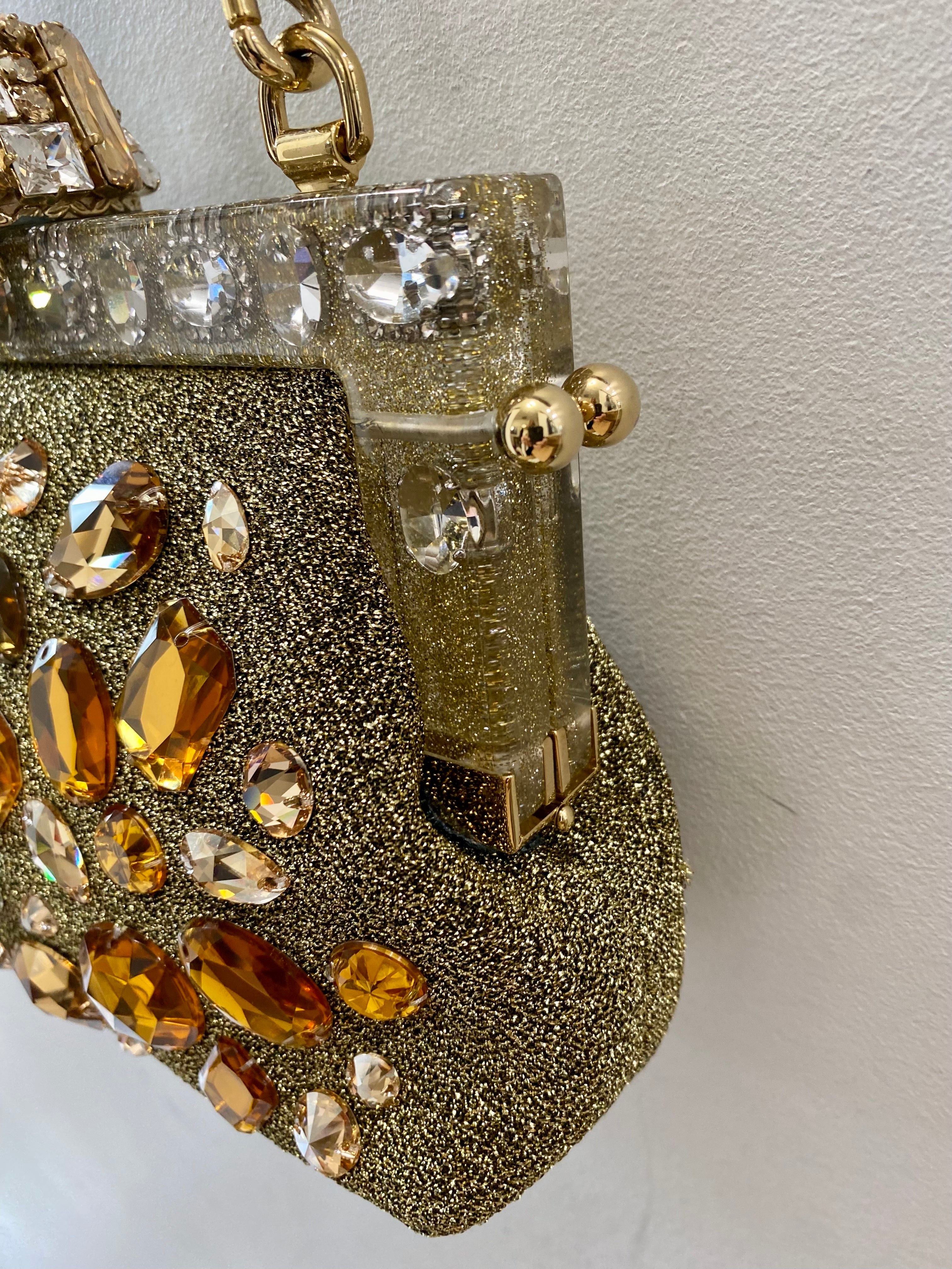 DOLCE & GABBANA GOLD VANDA CRYSTAL CLUTCH/HANDBAG