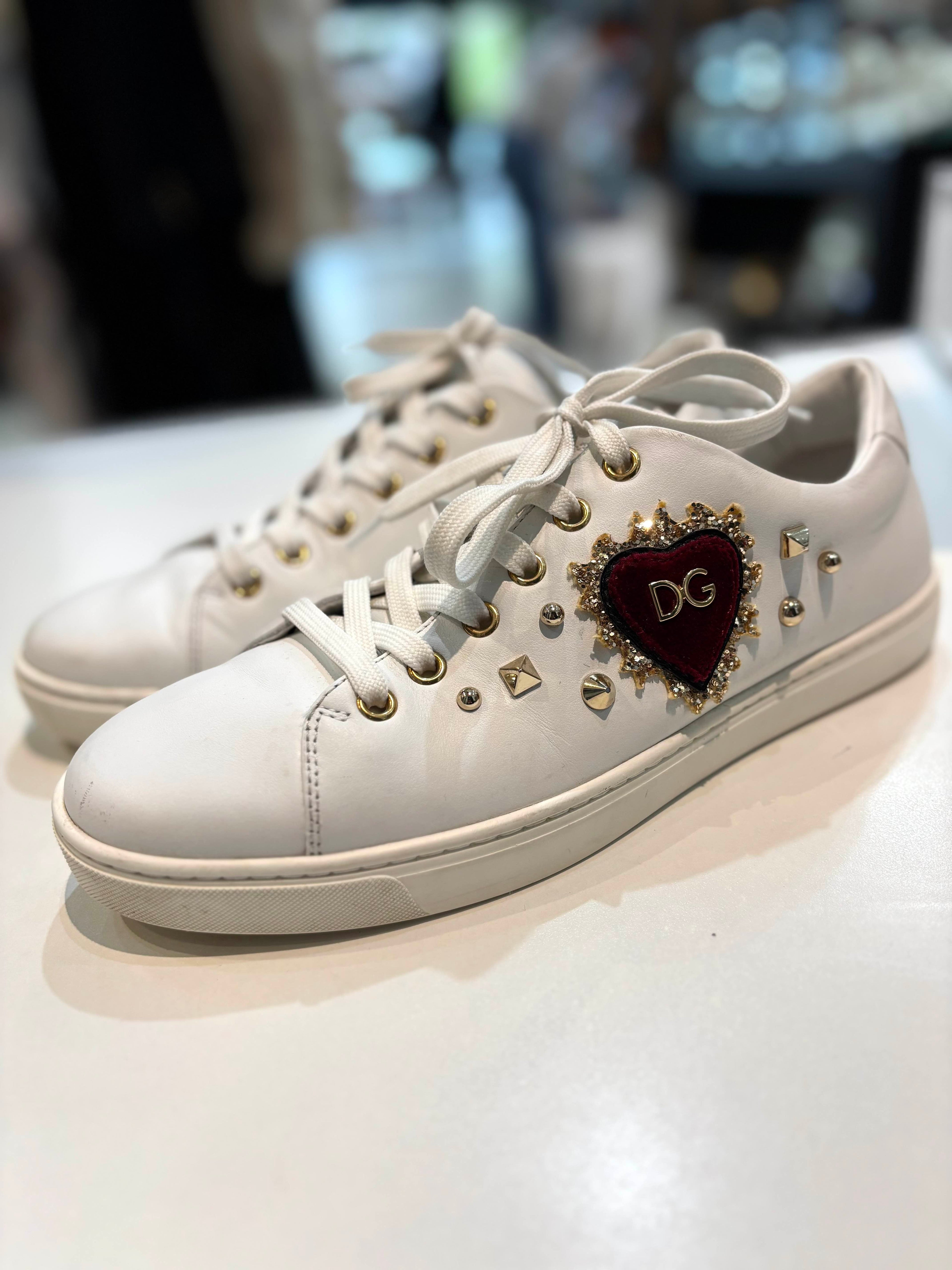 DOLCE & GABBANA GOLD HEART CALFSKIN LEATHER SNEAKERS