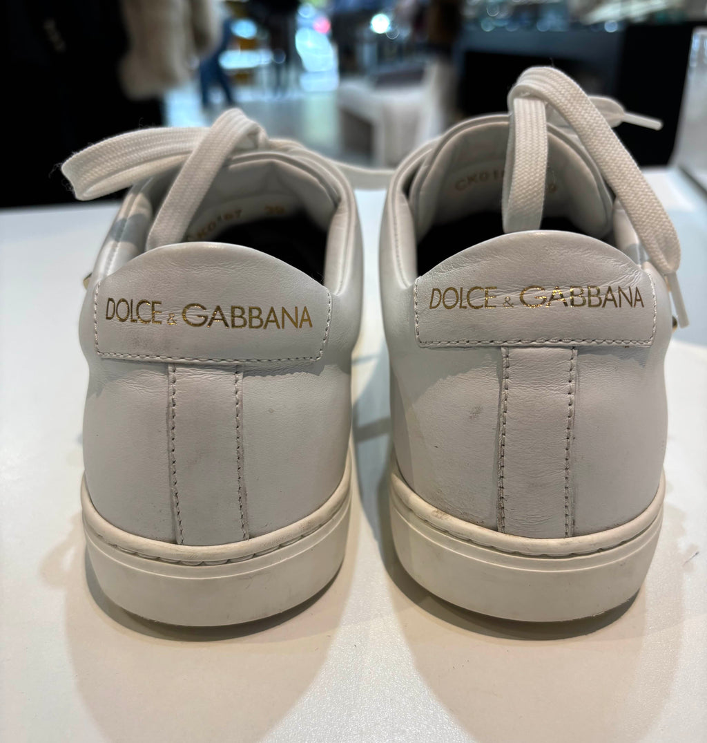 DOLCE & GABBANA GOLD HEART CALFSKIN LEATHER SNEAKERS