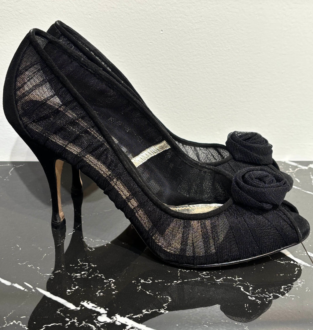 DOLCE & GABBANA ROSE APPLIQUE TULLE MESH  PUMPS
