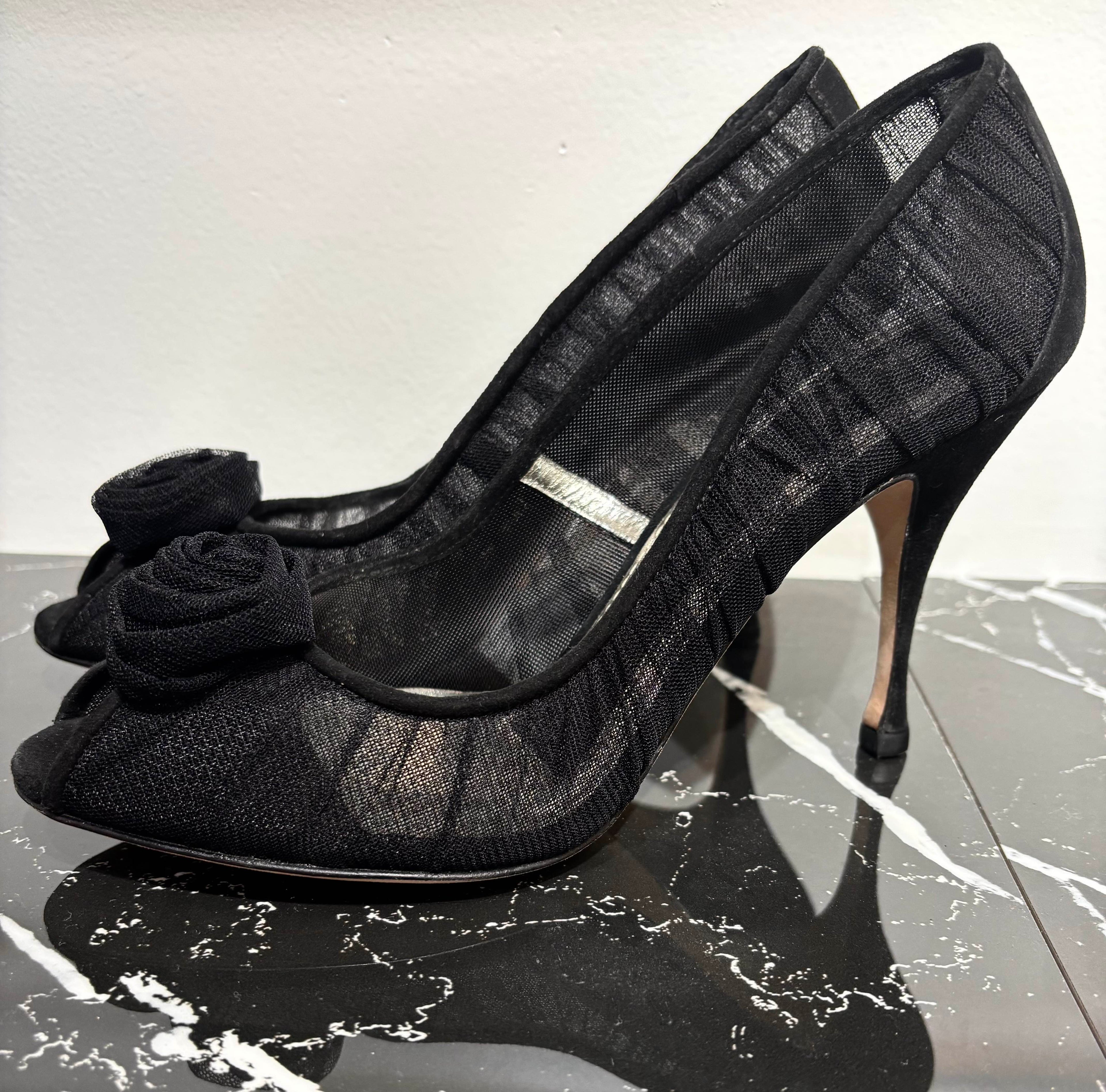 DOLCE & GABBANA ROSE APPLIQUE TULLE MESH  PUMPS
