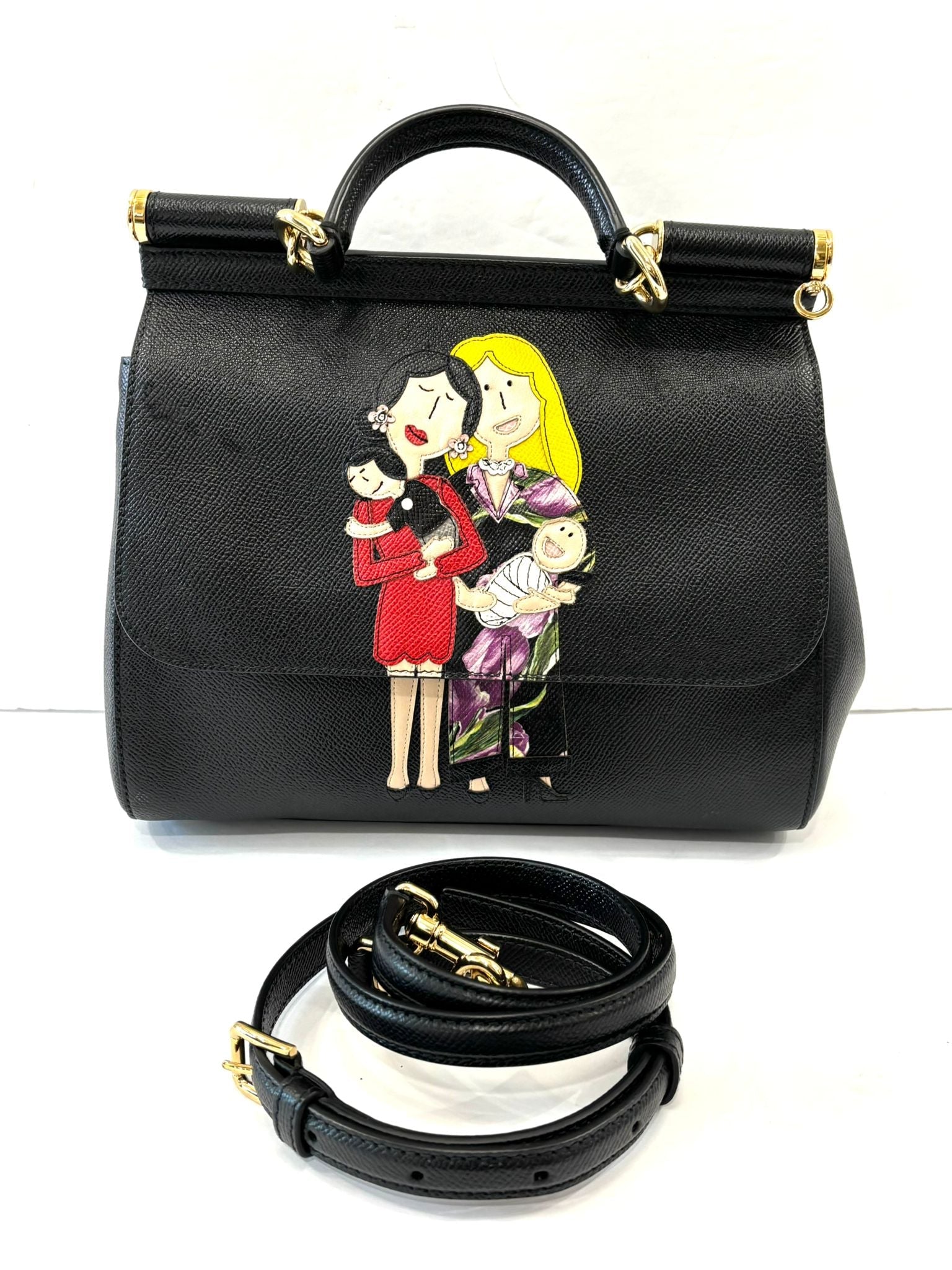 DOLCE & GABBANA FAMILY PATCH CALFSKIN MISS SICILY BAG