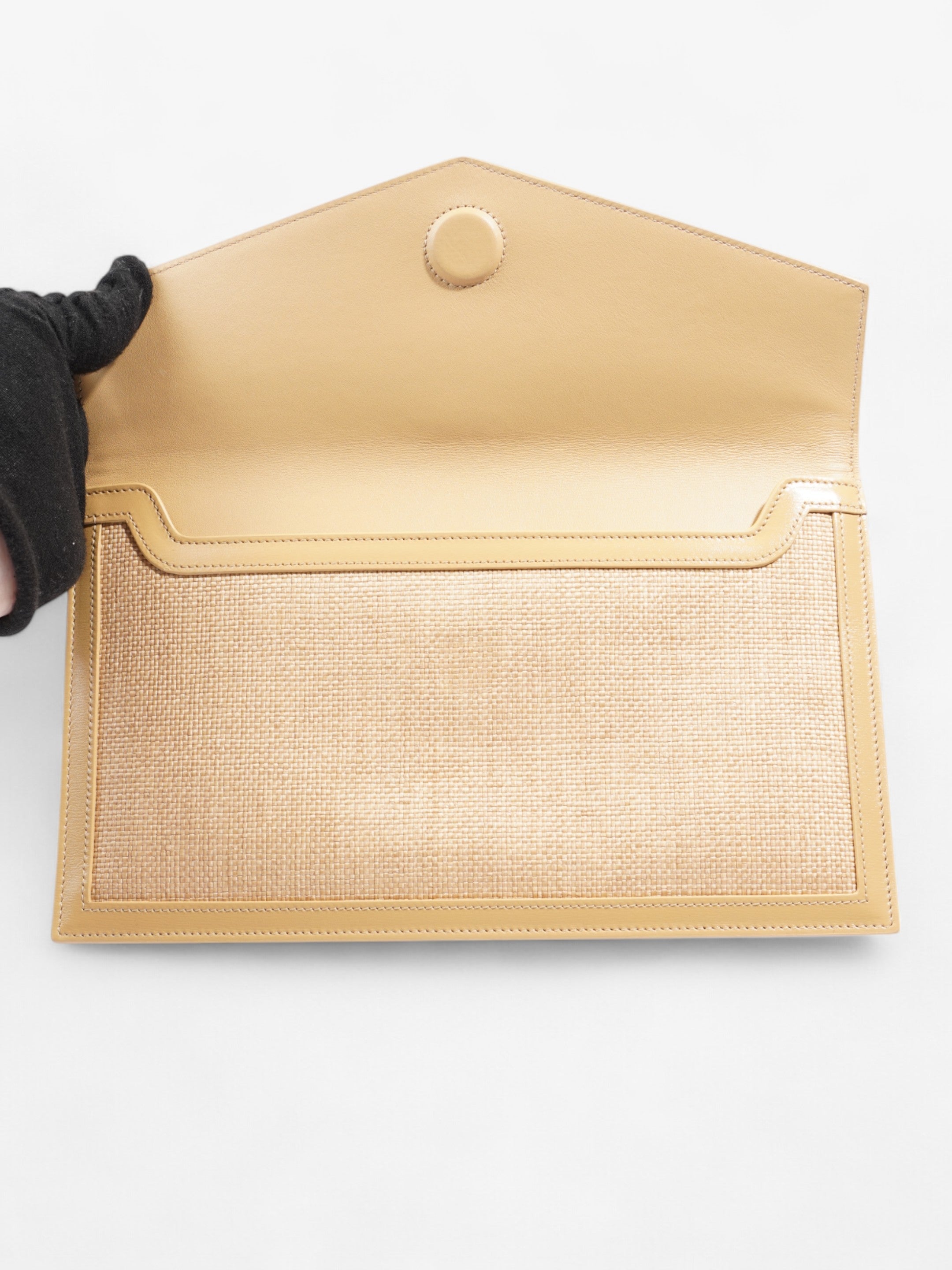 Saint Laurent Uptown Clutch Beige Raffia