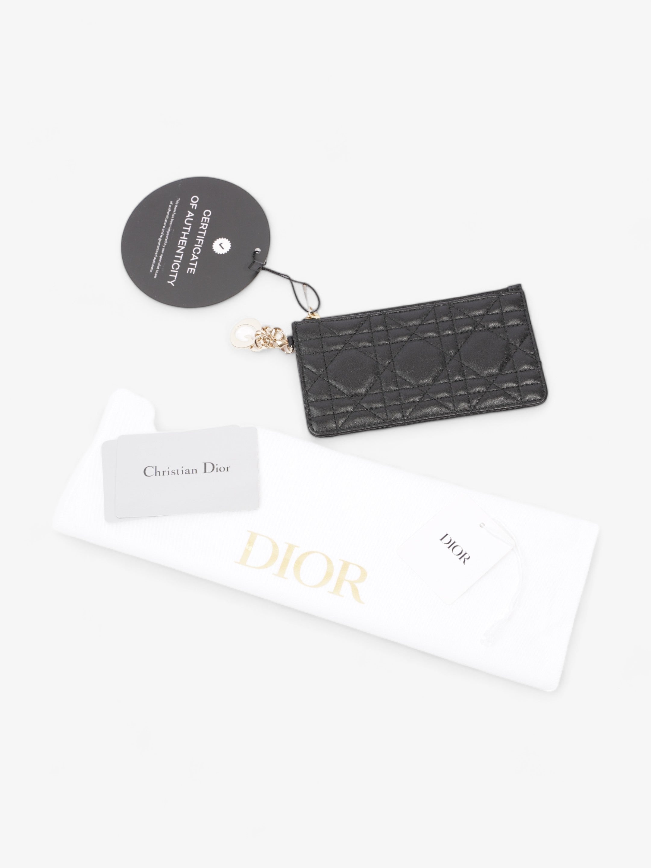 Christian Dior Lady Dior  And Coin Wallet Black Lambskin Leather