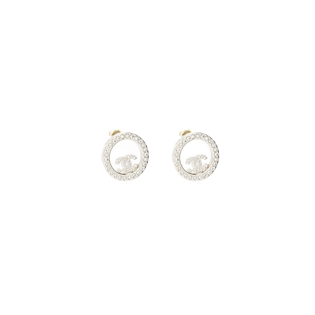 Chanel Round CC Logo Earrings Crystal