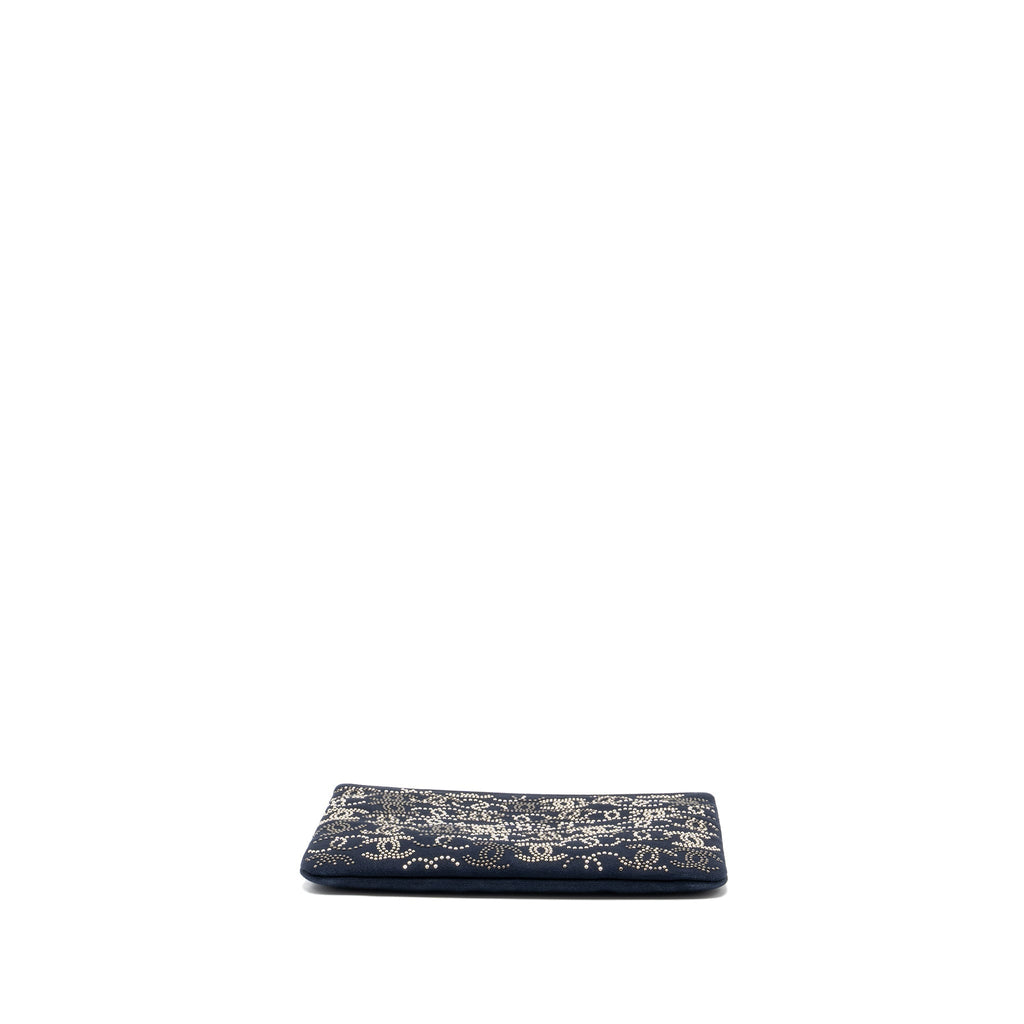 Chanel Double Side Zip Pouch/Zip Clutch Fabric Black Ruthenium Hardware