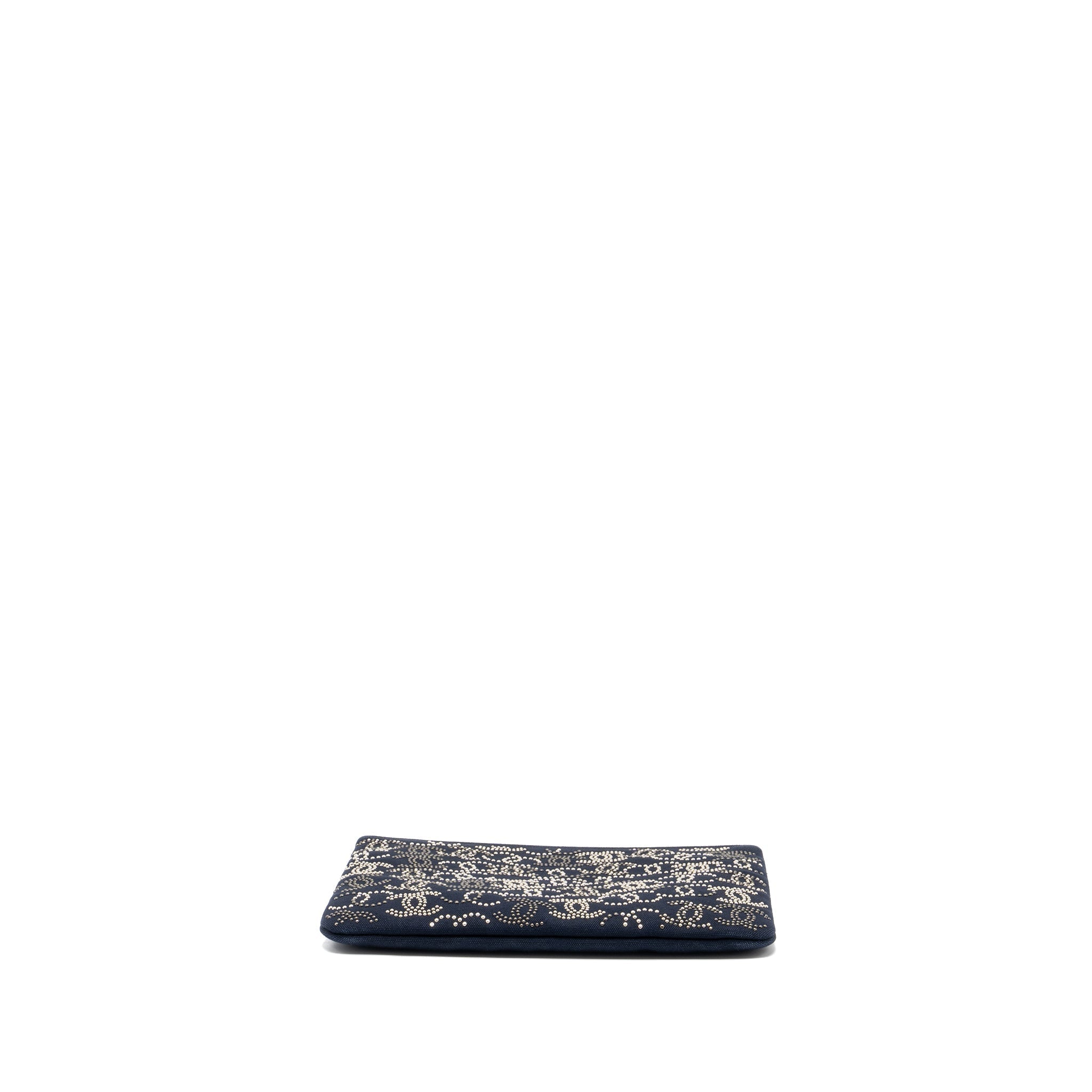 Chanel Double Side Zip Pouch/Zip Clutch Fabric Black Ruthenium Hardware