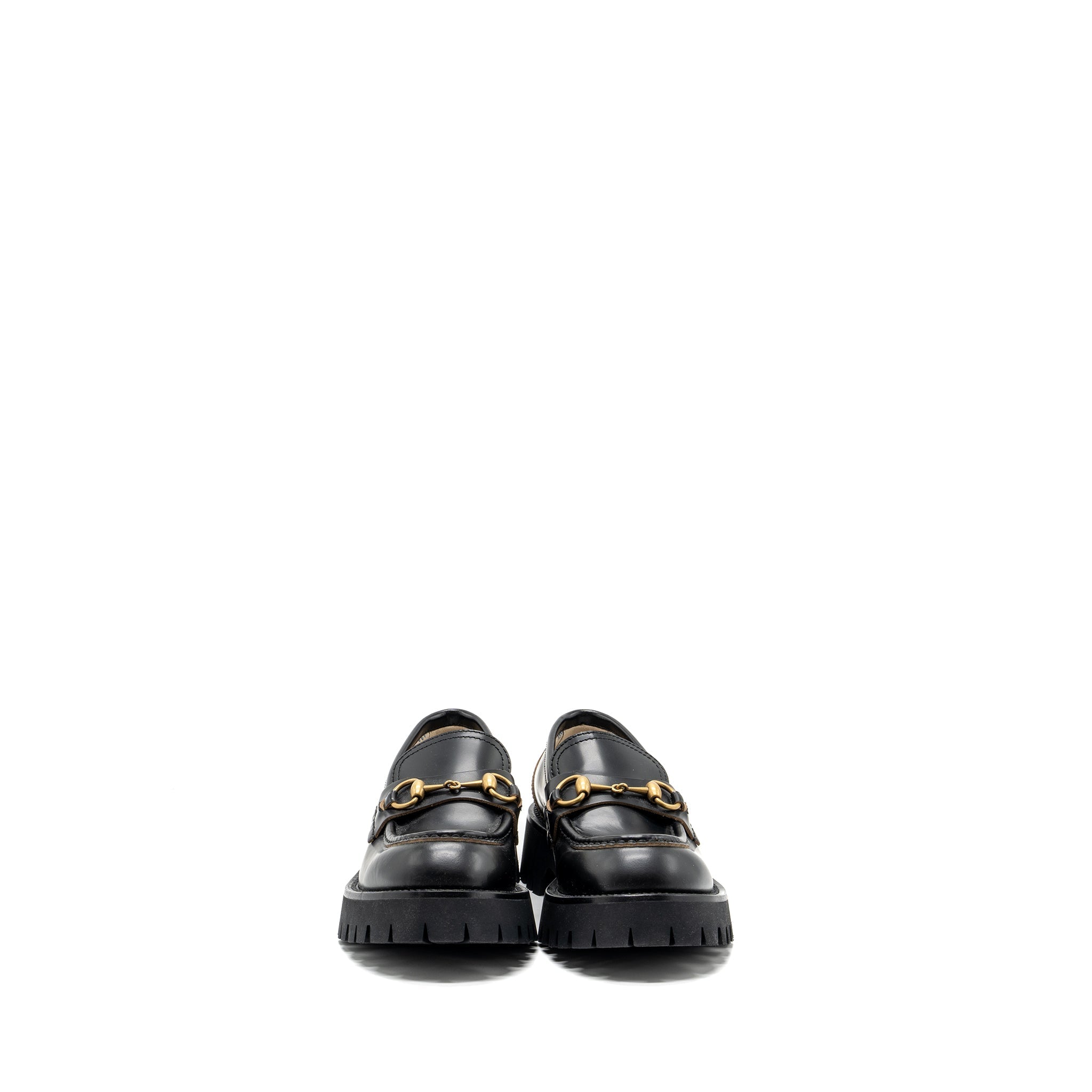 Gucci size 37 LEATHER LUG SOLE HORSEBIT LOAFER Black