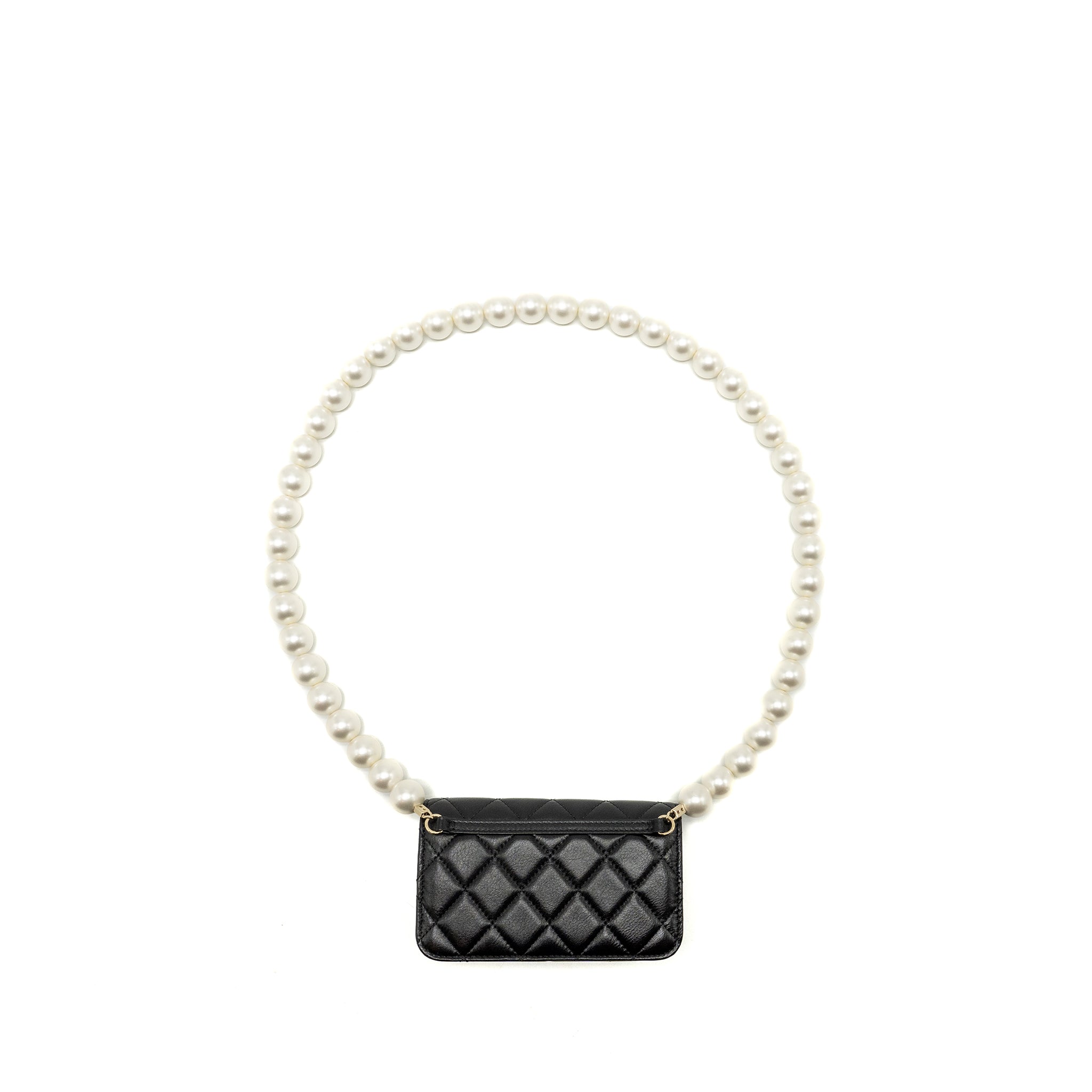 Chanel CC Logo Clutch with Giant Pearl Chain Lambskin Black L