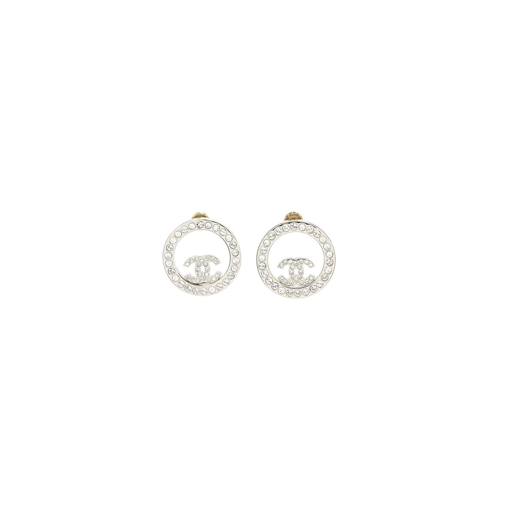 Chanel Round CC Logo Earrings Crystal