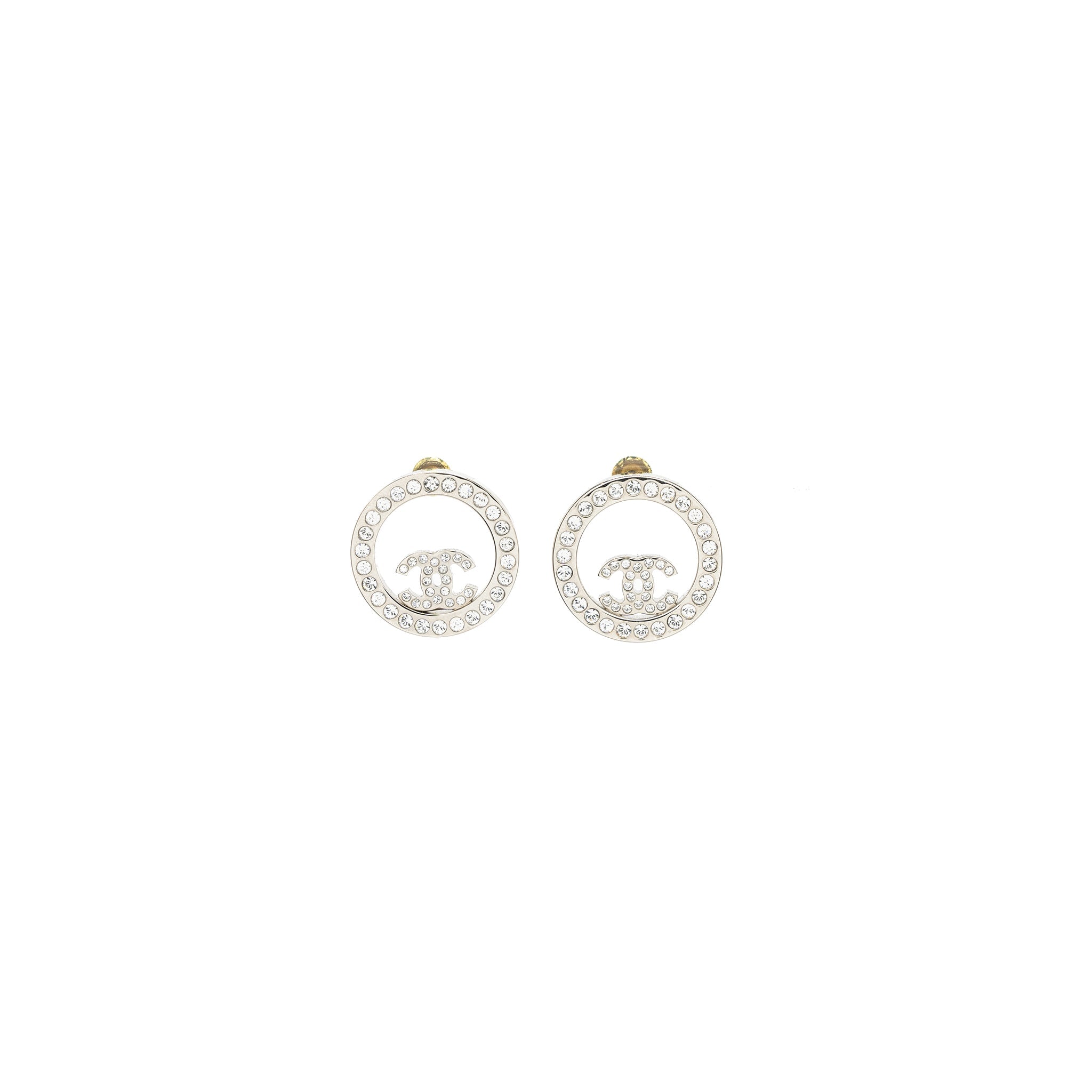 Chanel Round CC Logo Earrings Crystal