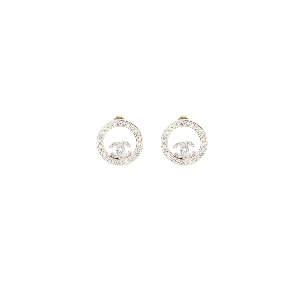 Chanel Round CC Logo Earrings Crystal