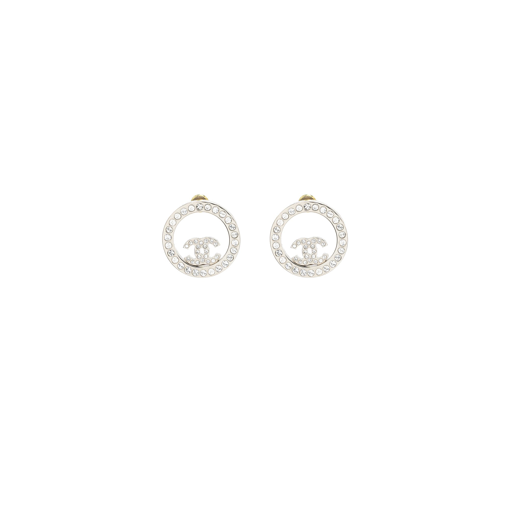 Chanel Round CC Logo Earrings Crystal