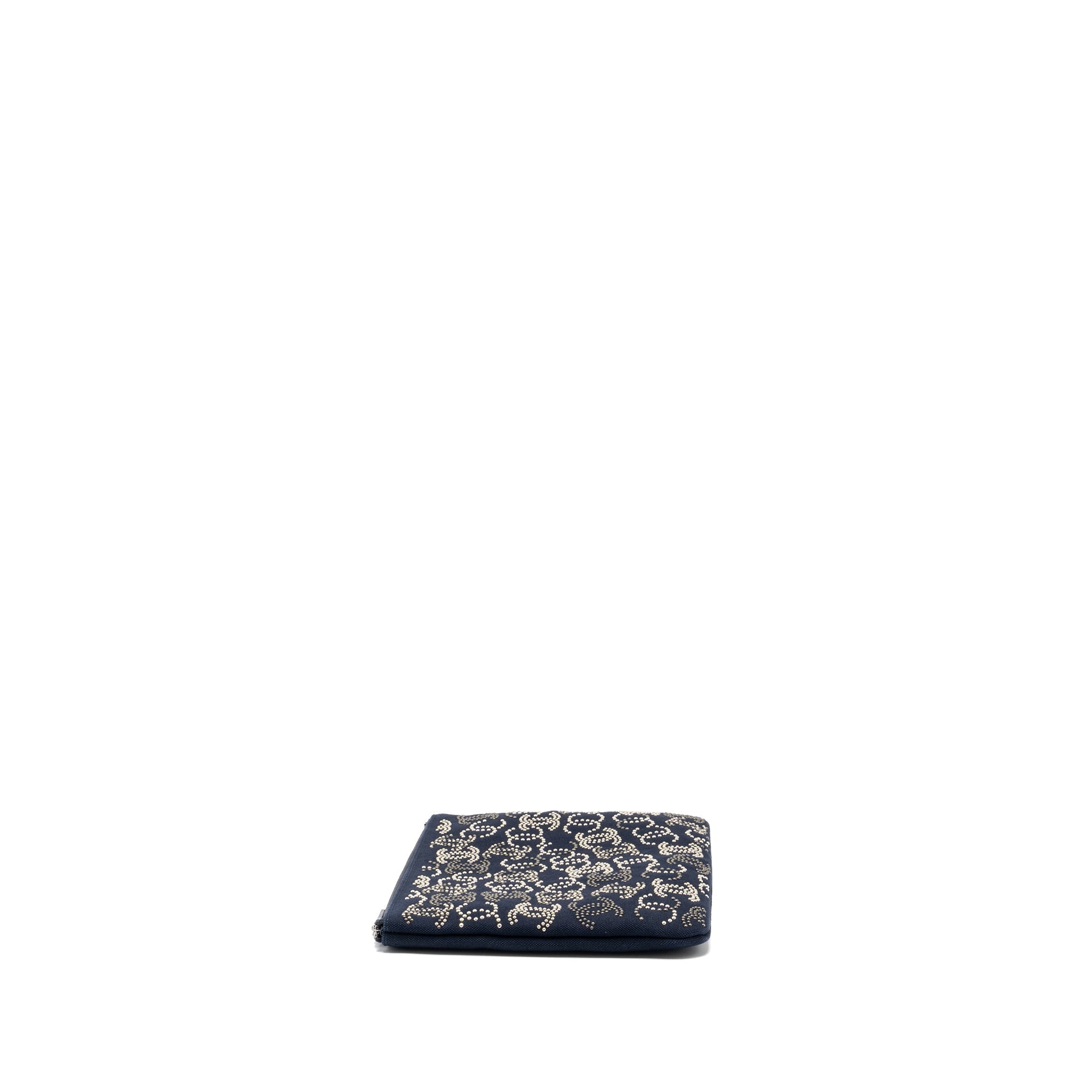 Chanel Double Side Zip Pouch/Zip Clutch Fabric Black Ruthenium Hardware
