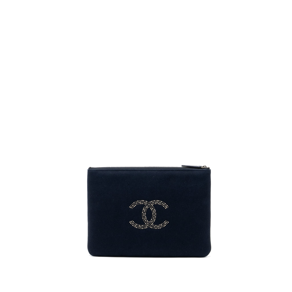 Chanel Double Side Zip Pouch/Zip Clutch Fabric Black Ruthenium Hardware