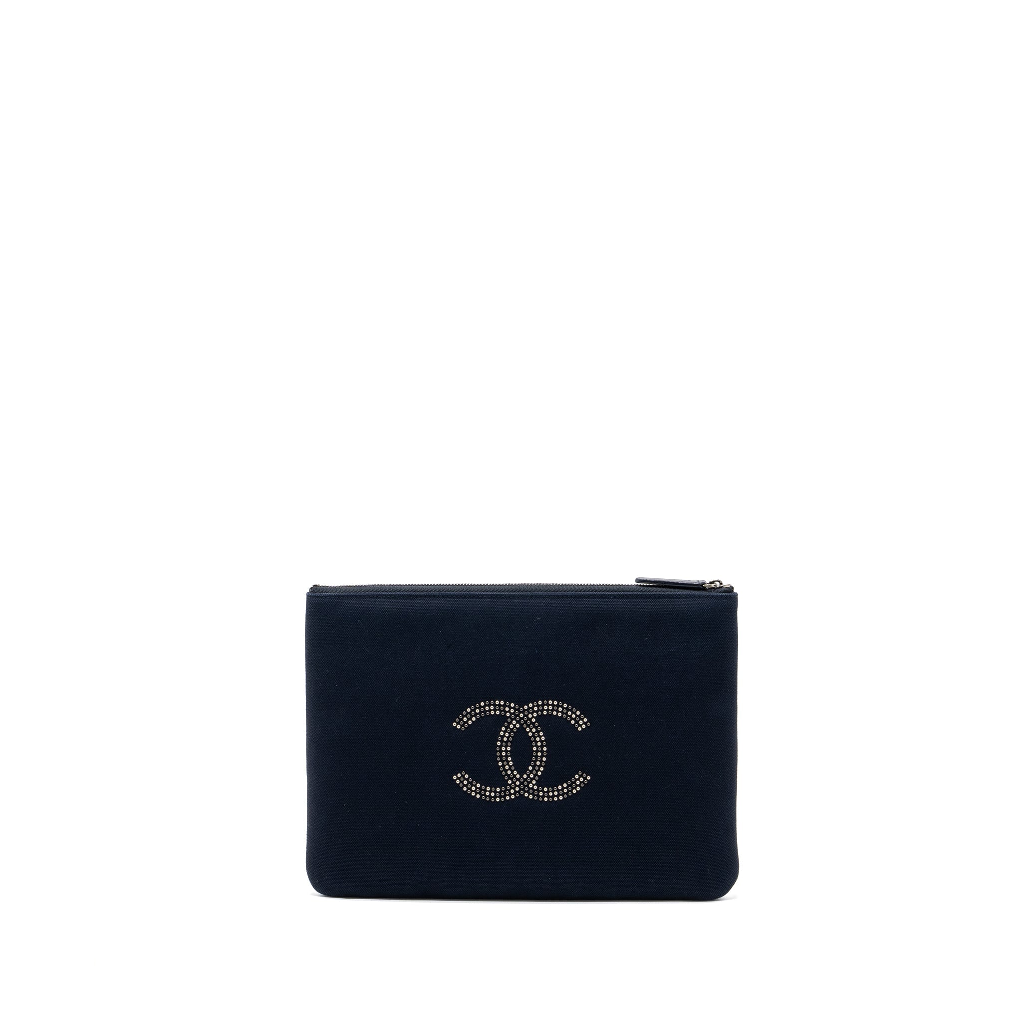 Chanel Double Side Zip Pouch/Zip Clutch Fabric Black Ruthenium Hardware