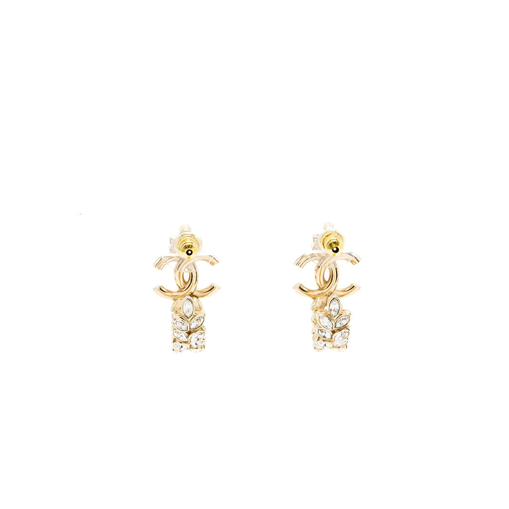 Chanel CC Logo Small Hoop Earrings With Crystal Light Gold Tone