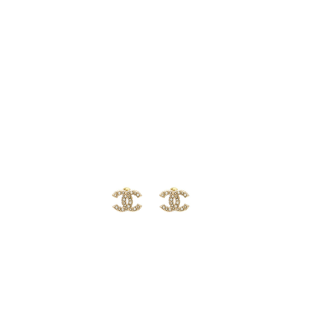 Chanel CC logo earrings with pearl light gold tone