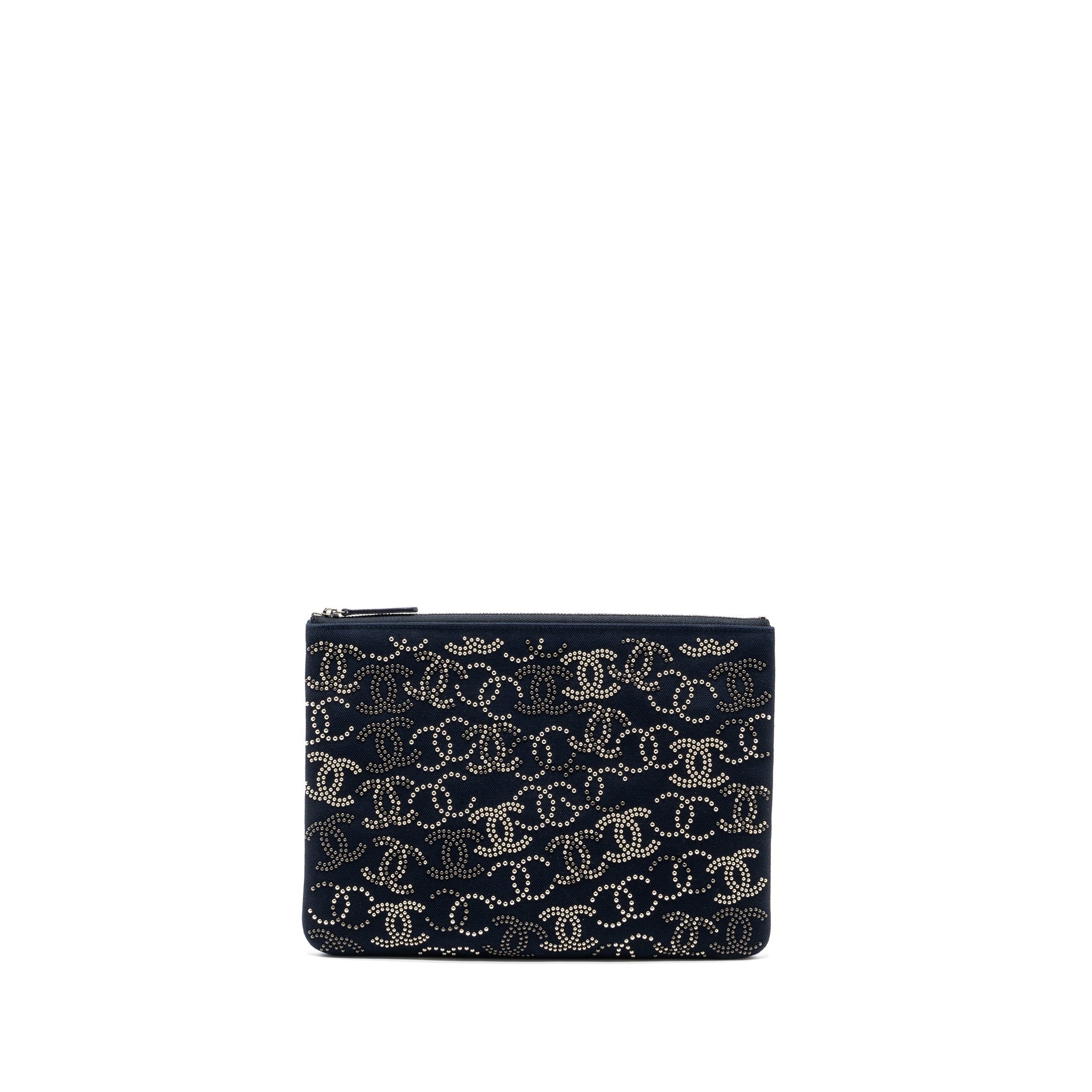 Chanel Double Side Zip Pouch/Zip Clutch Fabric Black Ruthenium Hardware