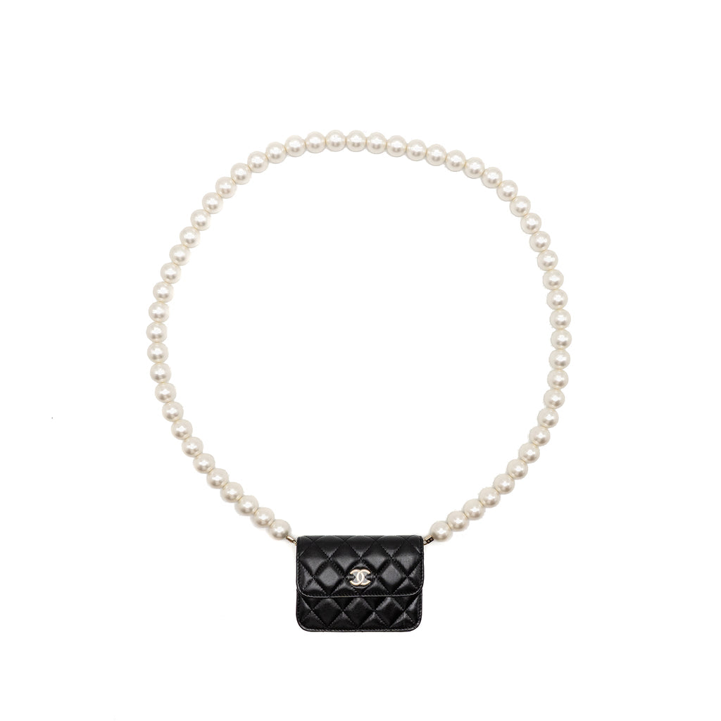 Chanel Maxi Pearl Clutch with Chain Lambskin Black