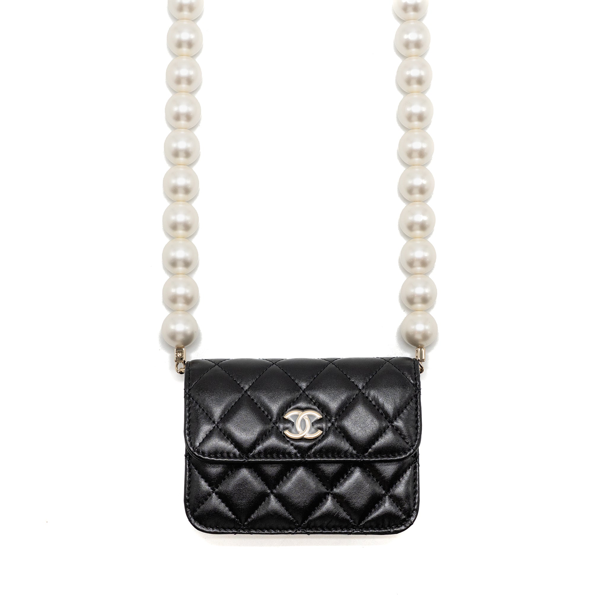 Chanel Maxi Pearl Clutch with Chain Lambskin Black
