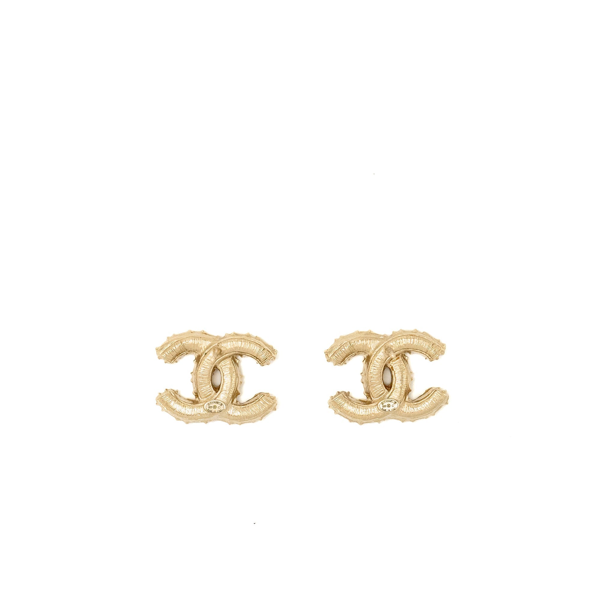Chanel CC logo with mini pearl deco earrings light gold tone