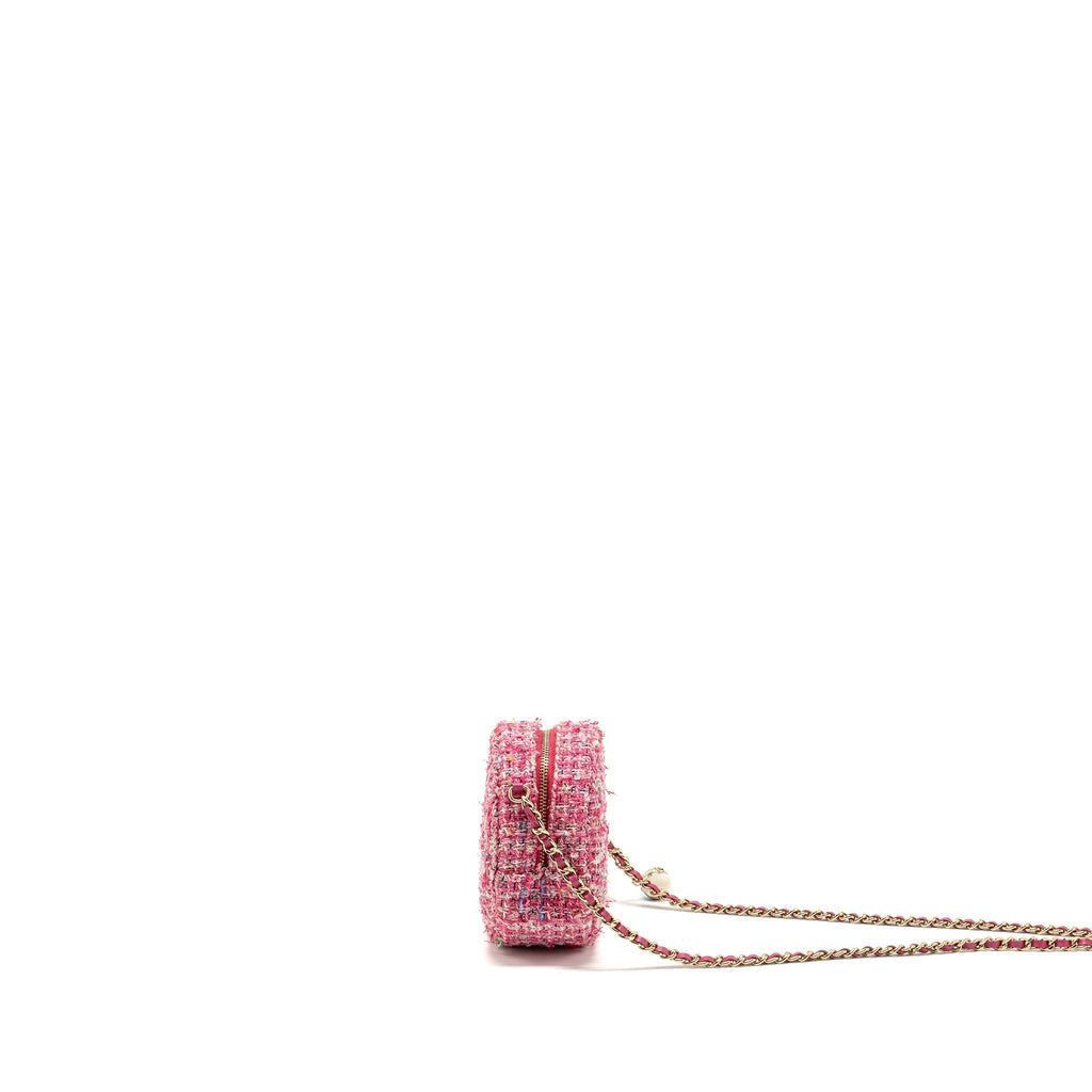Chanel Round Clutch With Chain Tweed Pink/Multicolour L